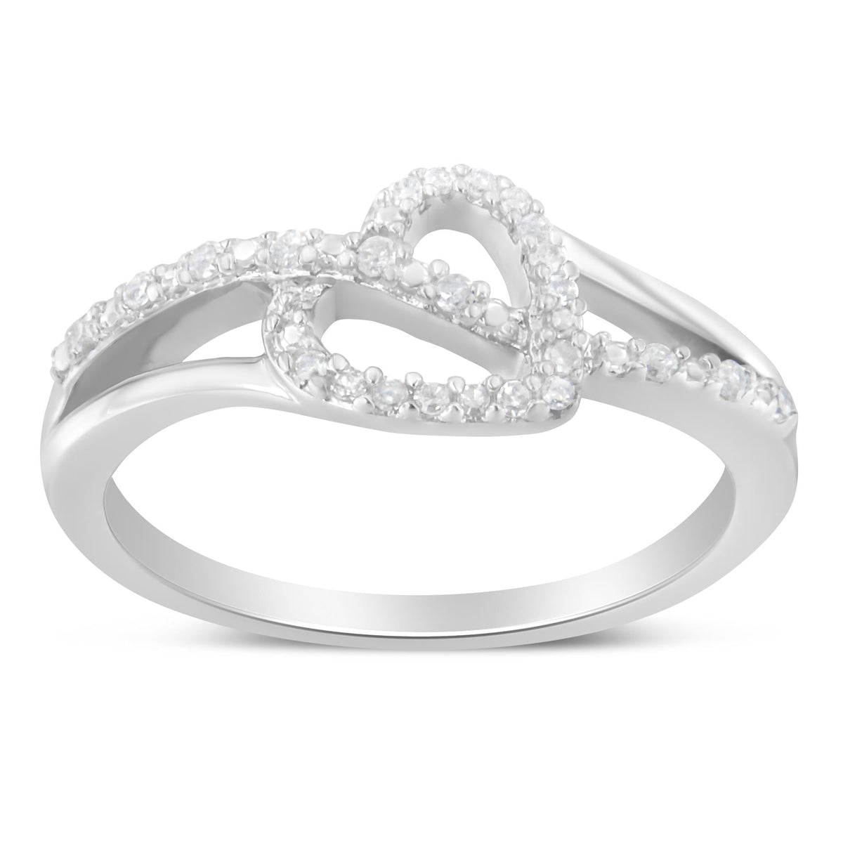 .925 Sterling Silver 1/8 Cttw Diamond Open Heart Leaf Curvy Bypass Accent Fashion or Promise Ring (I-J Color, I2-I3 Clarity) - JackiEaslick
