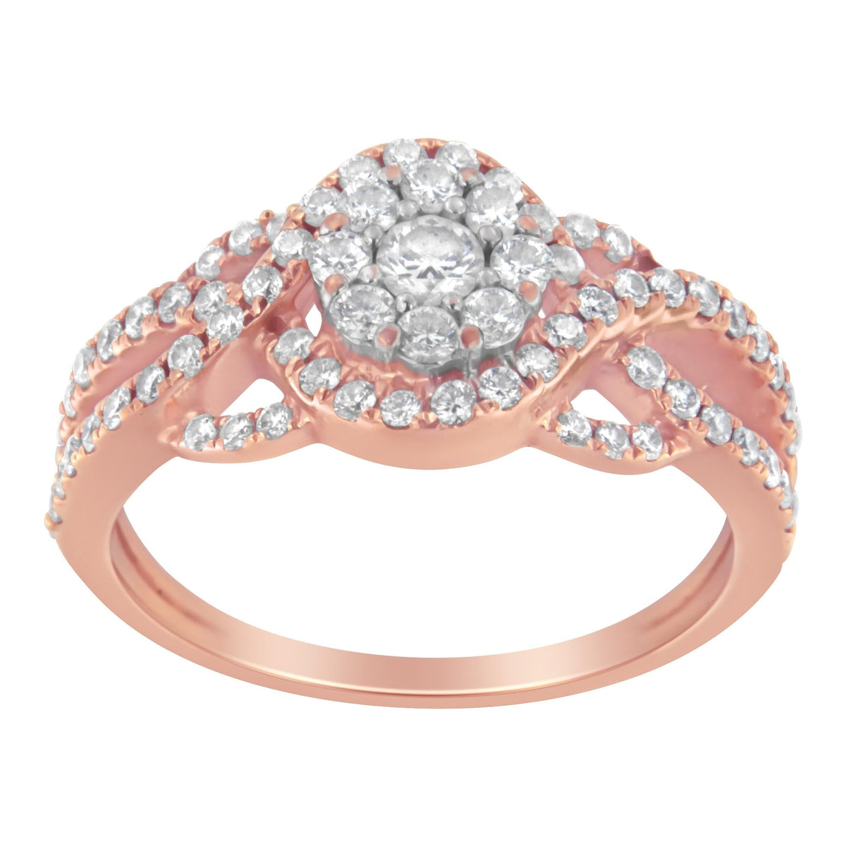 10K Rose Gold 3/4 Cttw Diamond Floral Cluster Head and Twisted Shank Cocktail  Ring (H-I Color, SI1-SI2 Clarity)- - JackiEaslick