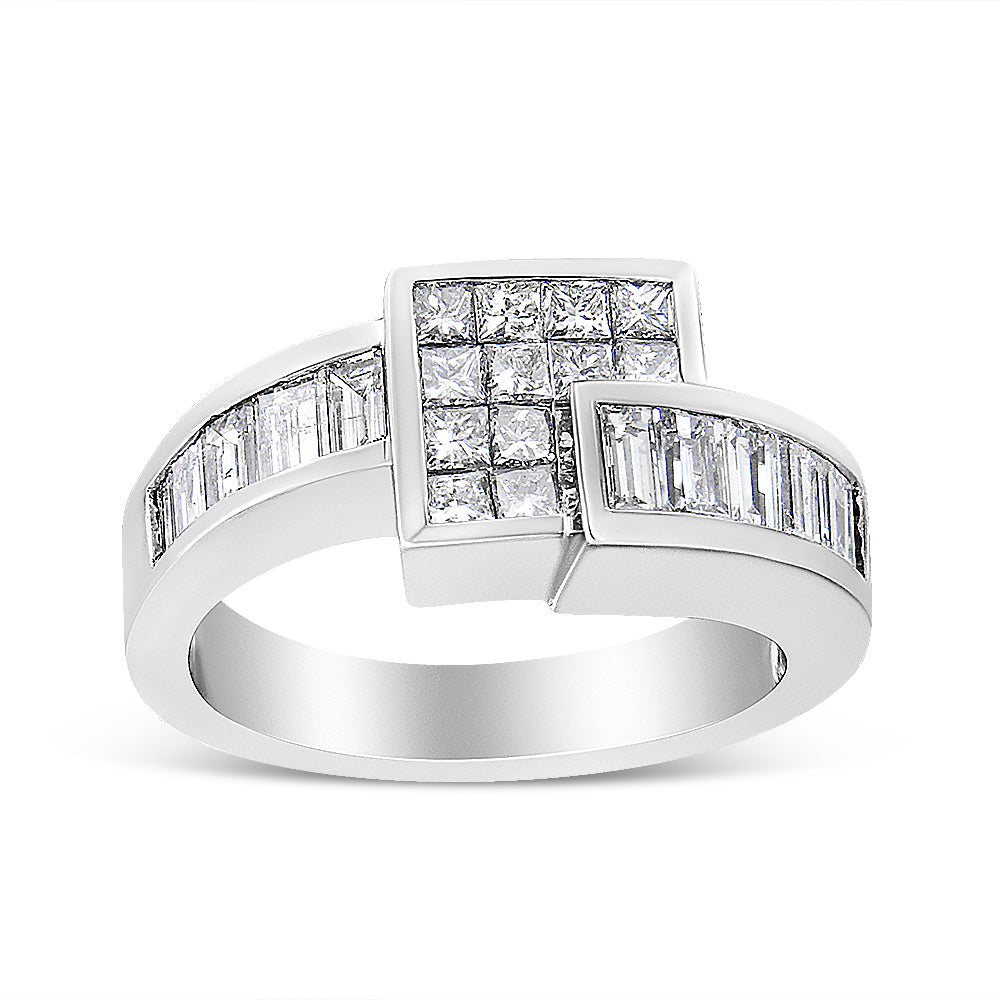 14K Gold 1 1/2 Cttw Channel-Set Princess and Baguette-Cut Diamond Bypass Ring Band (G-H Color, SI2-I1 Clarity) - JackiEaslick