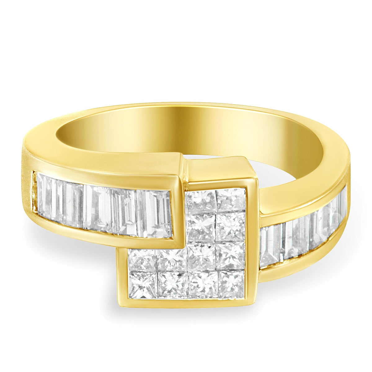 14K Gold 1 1/2 Cttw Channel-Set Princess and Baguette-Cut Diamond Bypass Ring Band (G-H Color, SI2-I1 Clarity) - JackiEaslick