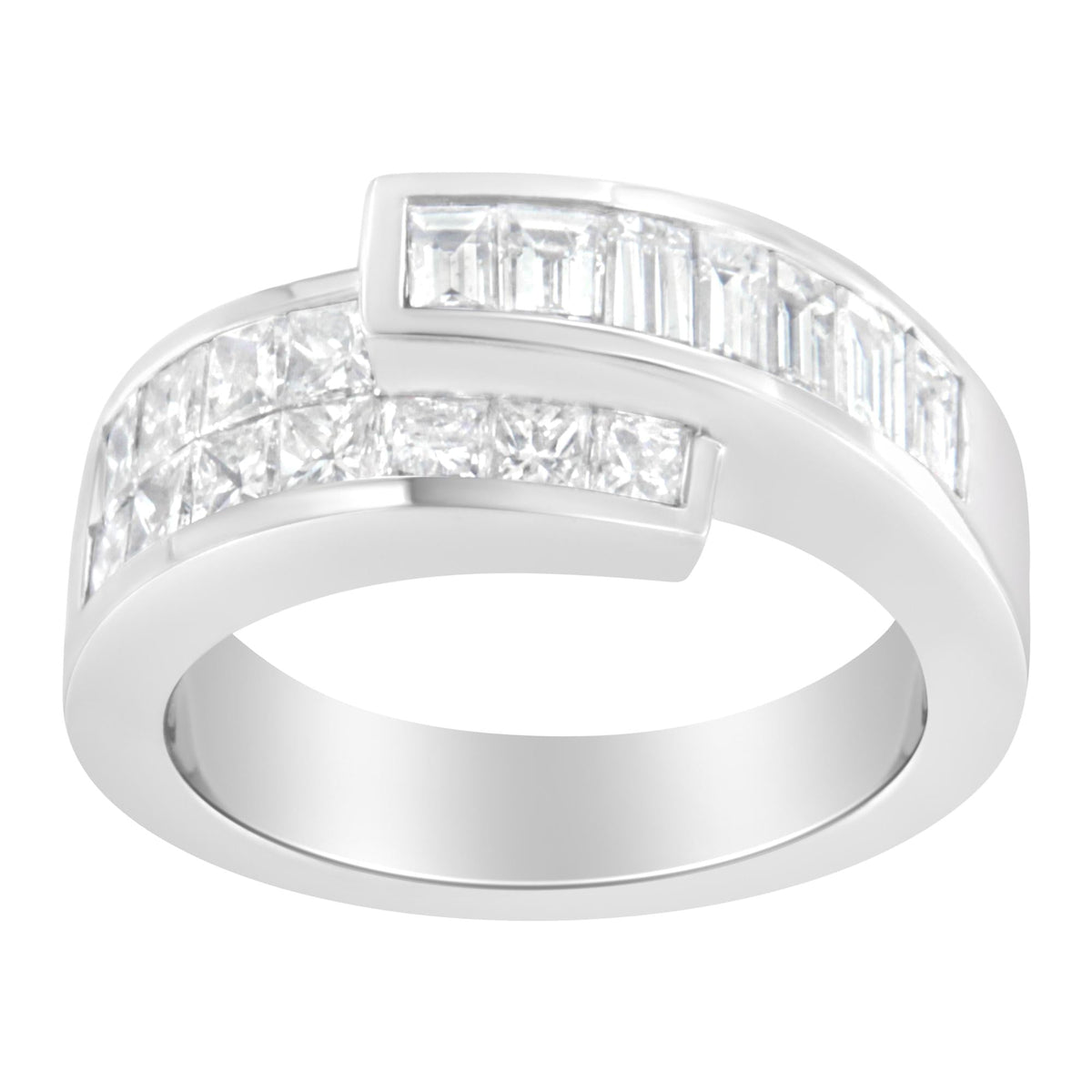 14K White Gold 2.0 Cttw Channel-Set Princess and Baguette-Cut Diamond Bypass Ring Band (G-H Color, SI1-SI2 Clarity) - JackiEaslick