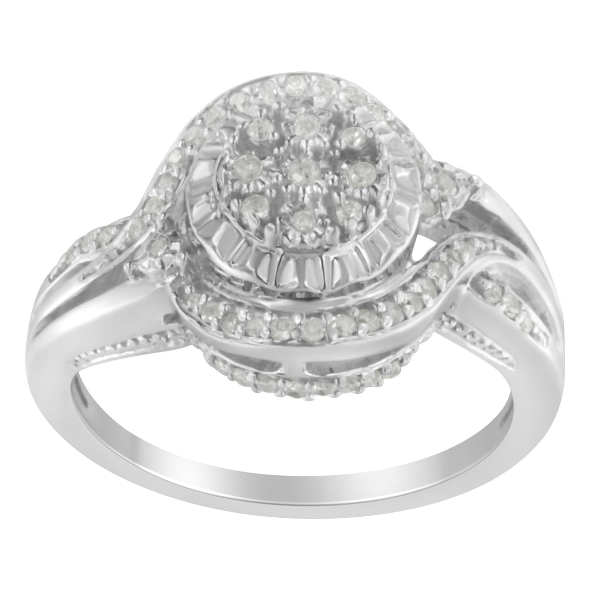 .925 Sterling Silver 1/4 Cttw Diamond Round Cluster Miracle-Plate Halo Split Shank Band Cocktail Engagement Ring (I-J Color, I3 Clarity) - JackiEaslick