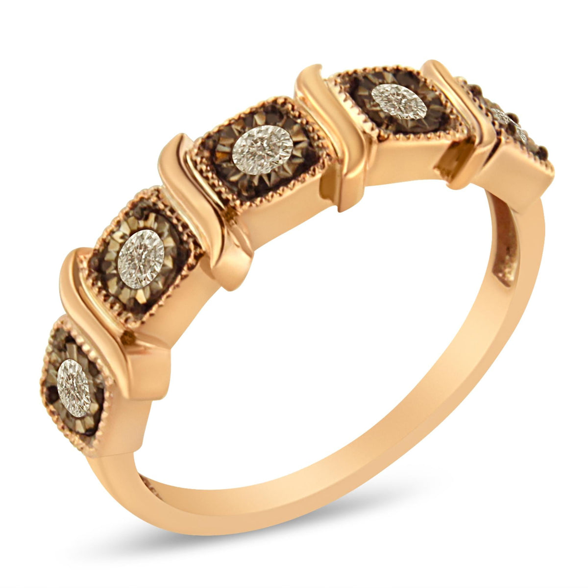 10K Rose Gold Flashed .925 Sterling Silver Miracle-Set 1/4 Cttw Diamond 5-Stone Band Ring  (J-K Color, I1-I2 Clarity) - JackiEaslick