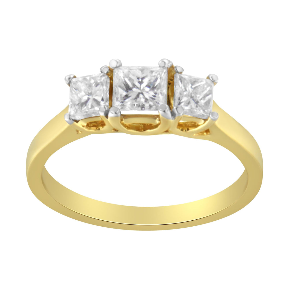10K Yellow Gold Princess-Cut Diamond Three Stone Band Ring (1 Cttw, J-K Color, I1-I2 Clarity) - JackiEaslick