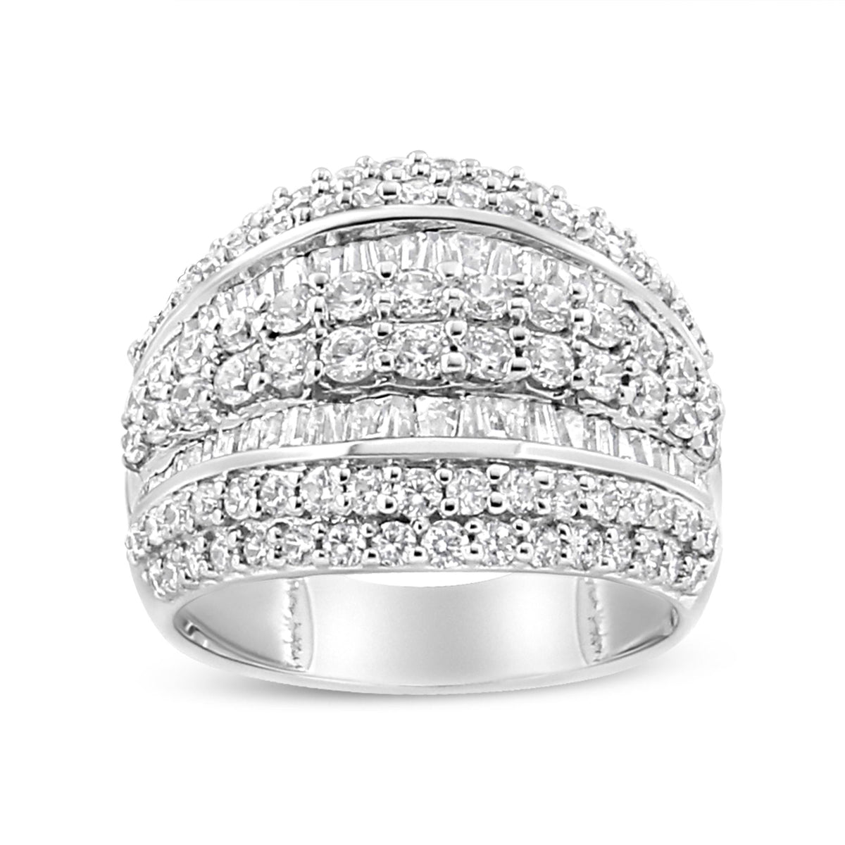 .925 Sterling Silver 2.00 Cttw Round and Baguette-Cut Diamond Cluster Ring (H-I Color, I1-I2 Clarity)