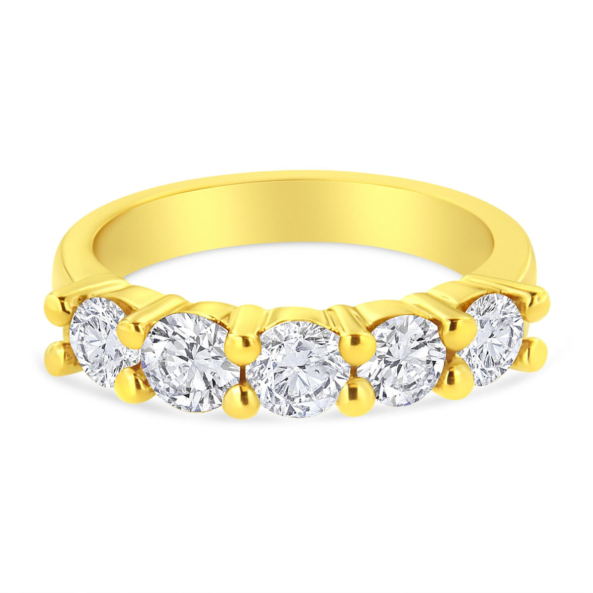 14K Yellow Gold Plated .925 Sterling Silver 1 1/2 Cttw Shared Prong Set Brilliant Round-Cut Diamond Anniversary or Wedding Band Ring (K-L Color, SI2-I1 Clarity)