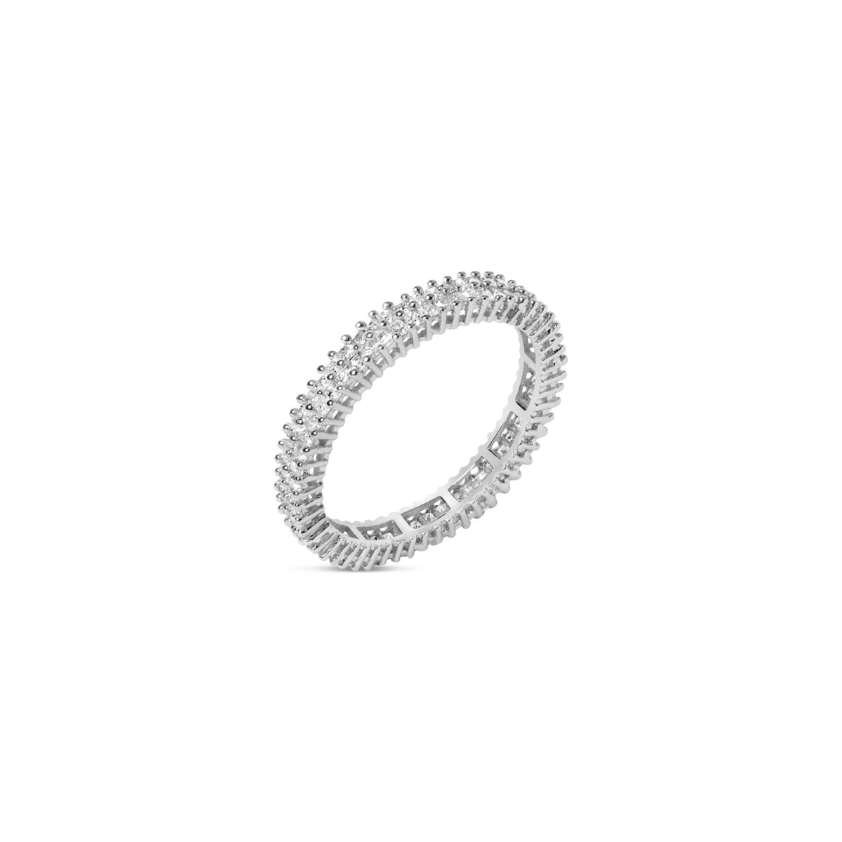 10K White Gold 1.0 Cttw Princess Cut Diamond Double Row Eternity Band Ring