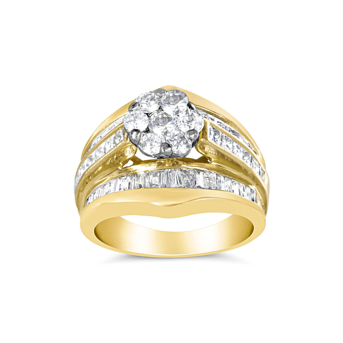 14K Yellow Gold 2-1/3 Cttw Diamond Cluster Channel Set Chevron Shaped Band Engagement Ring & Wedding Band Set (H-I Color, SI1-SI2 Clarity)- - JackiEaslick
