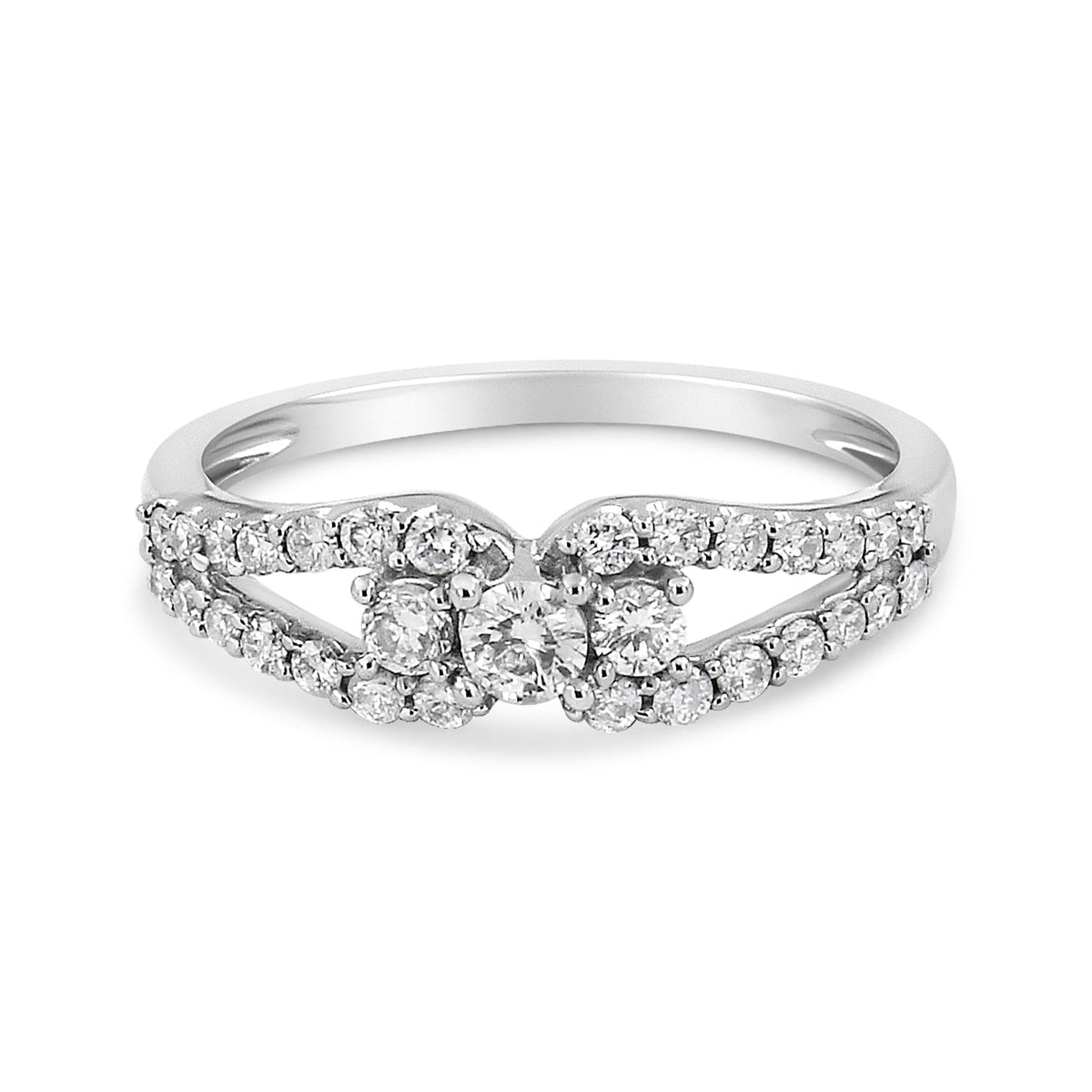 10K White Gold 1/2 Cttw Round Cut Diamond Three Stone Split Shank Band Ring (H-I Color, SI1-SI2 Clarity) - JackiEaslick