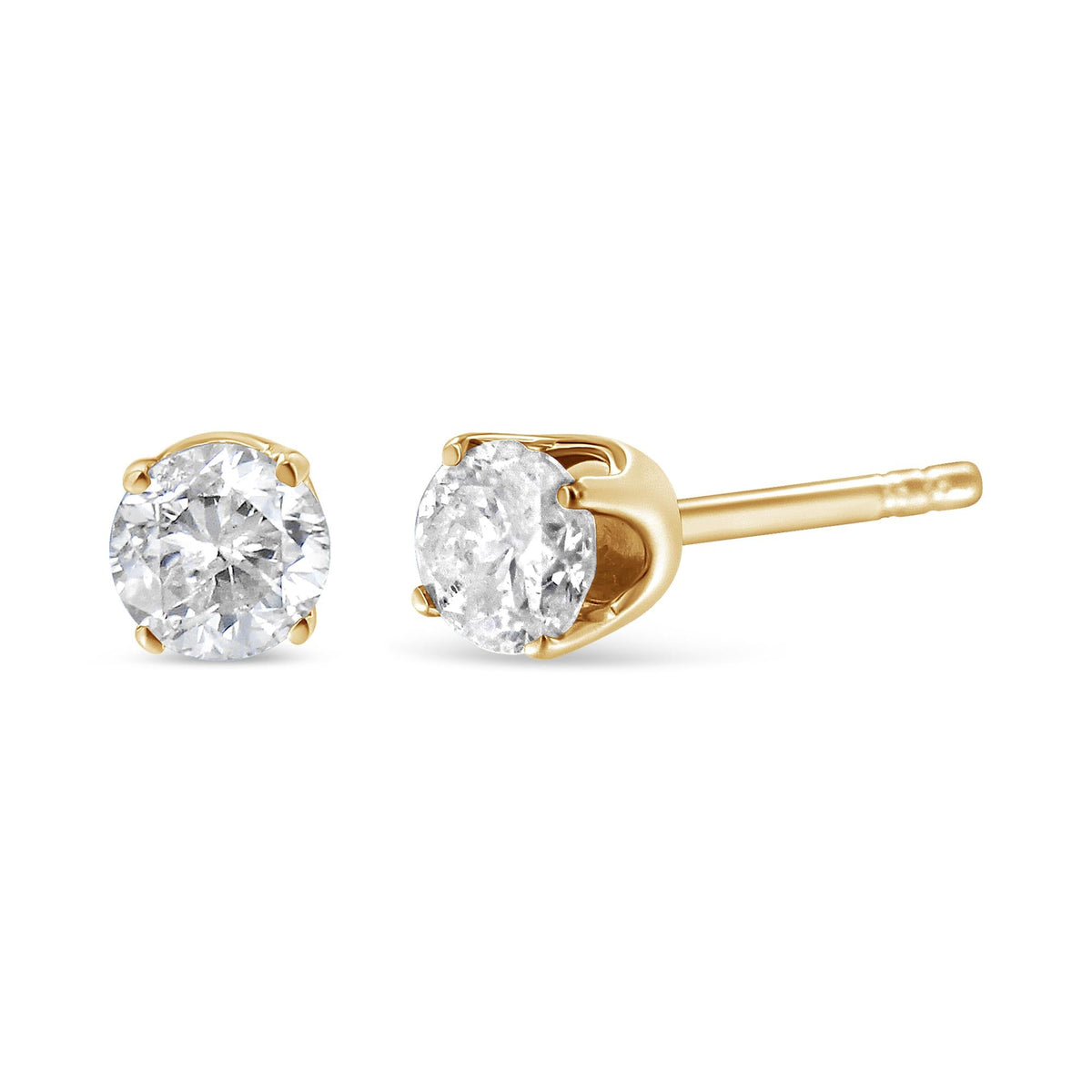 AGS Certified 14k Yellow Gold 3/8 cttw 4-Prong Set Brilliant Round-Cut Solitaire Diamond Push Back Stud Earrings (M-N Color, SI2-I1 Clarity)