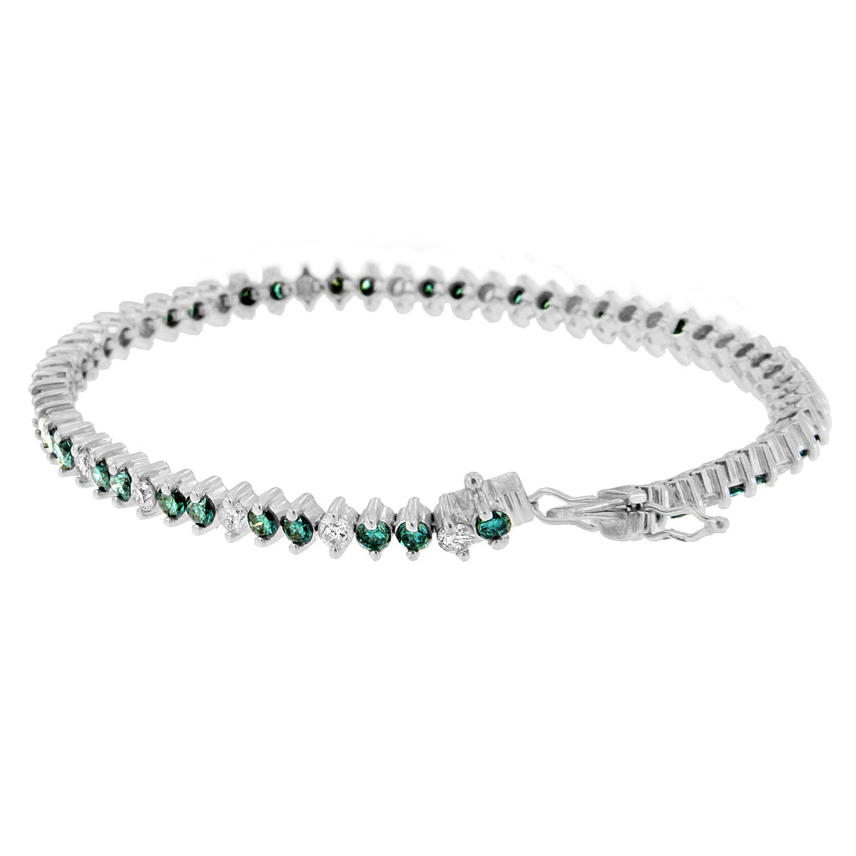 14K White Gold Round-Cut white and Blue Diamond Fashion Bracelet (5.40 cttw, H-I Color, I1-I2 Clarity)