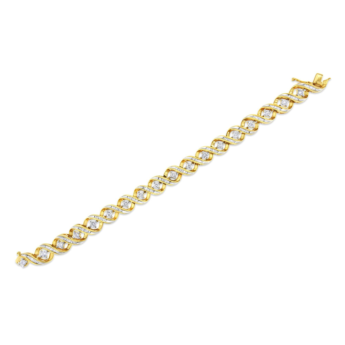 14K Yellow and White Gold 3.0 Cttw Round and Baguette-Cut Diamond Infinity Swirl Link Bracelet (H-I Color, I2-I3 Clarity) - 7"
