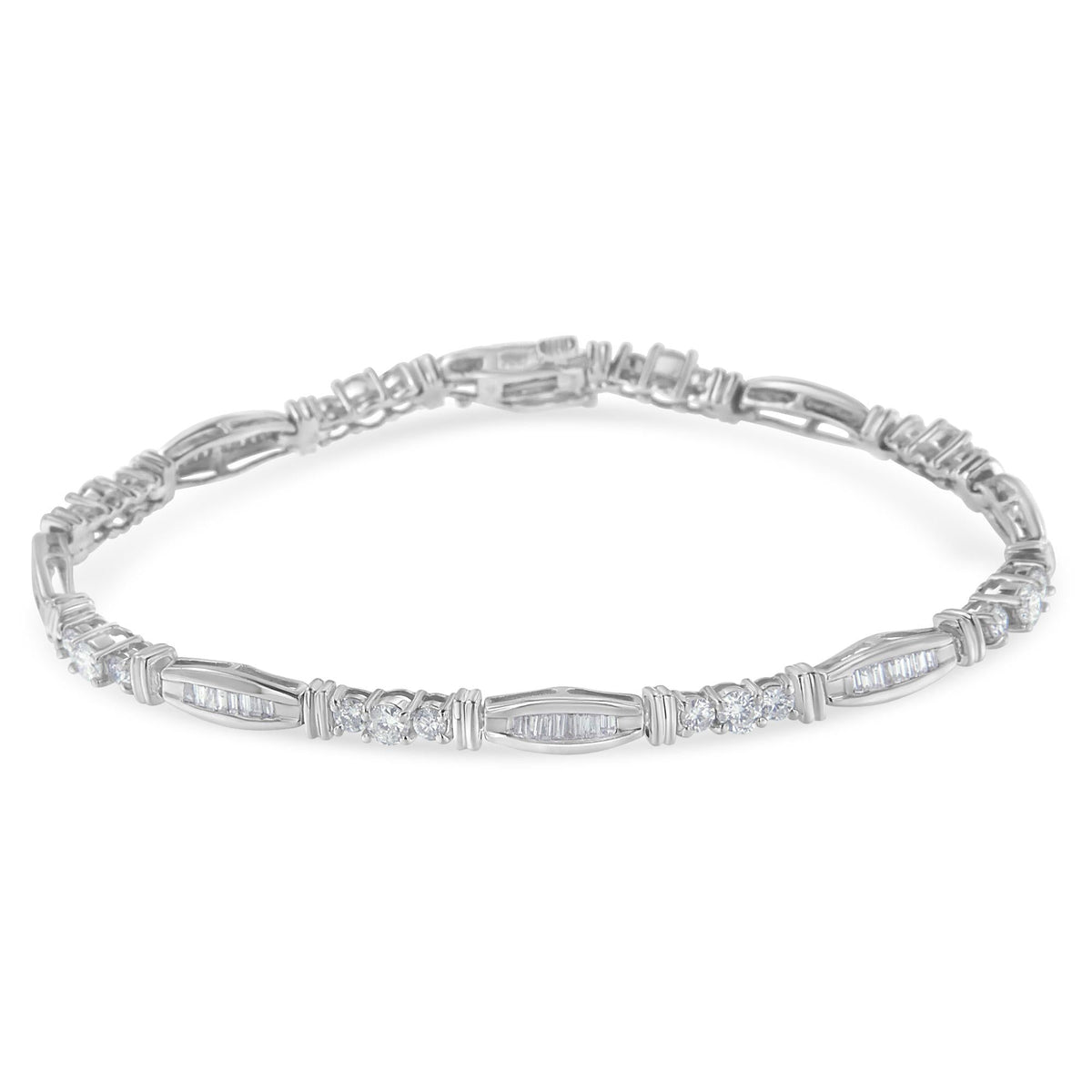 10K White Gold Geometric Pattern Diamond Tennis Bracelet (3 cttw, H-I Color, SI2-I1 Clarity) - JackiEaslick