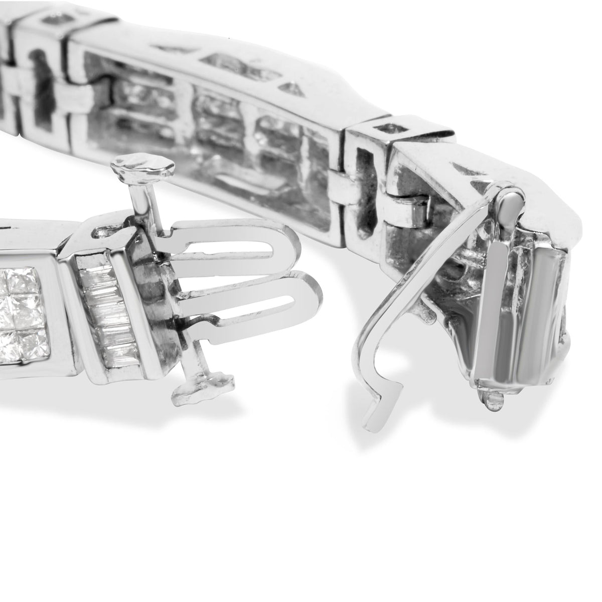14K White Gold 7.0 Cttw Princess and Baguette Diamond Alternating Link Tennis Bracelet (H-I Color, I1-I2 Clarity) - 7" Inches