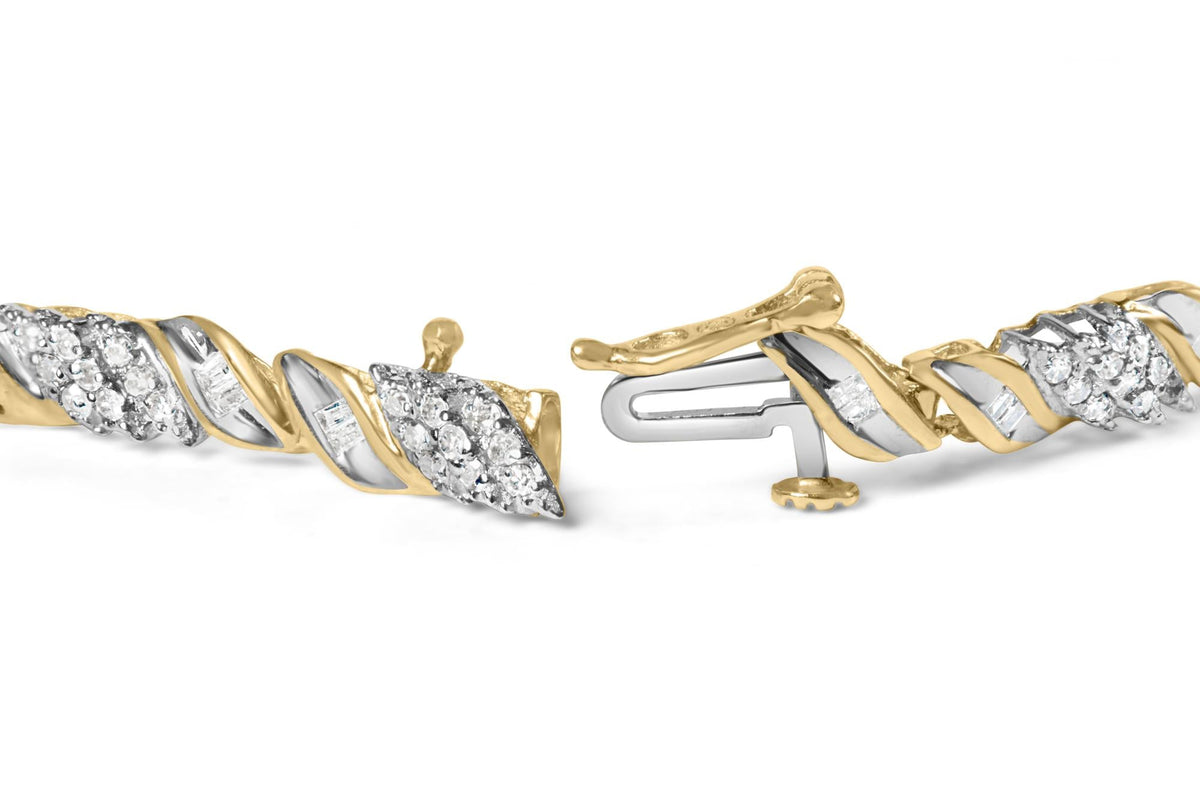 10K Yellow Gold 1.00 Cttw Diamond Wave Cluster Link Bracelet (J-K Color, SI1-SI2 Clarity) - 7" Inches