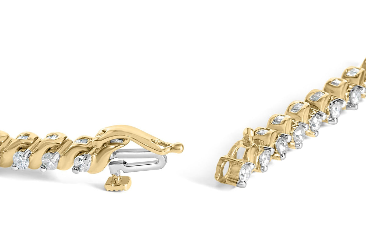 14K Yellow Gold 3 1/8 Cttw Diamond Swirl Link Bracelet (H-I Color, I1-I2 Clarity) - 7" Inches