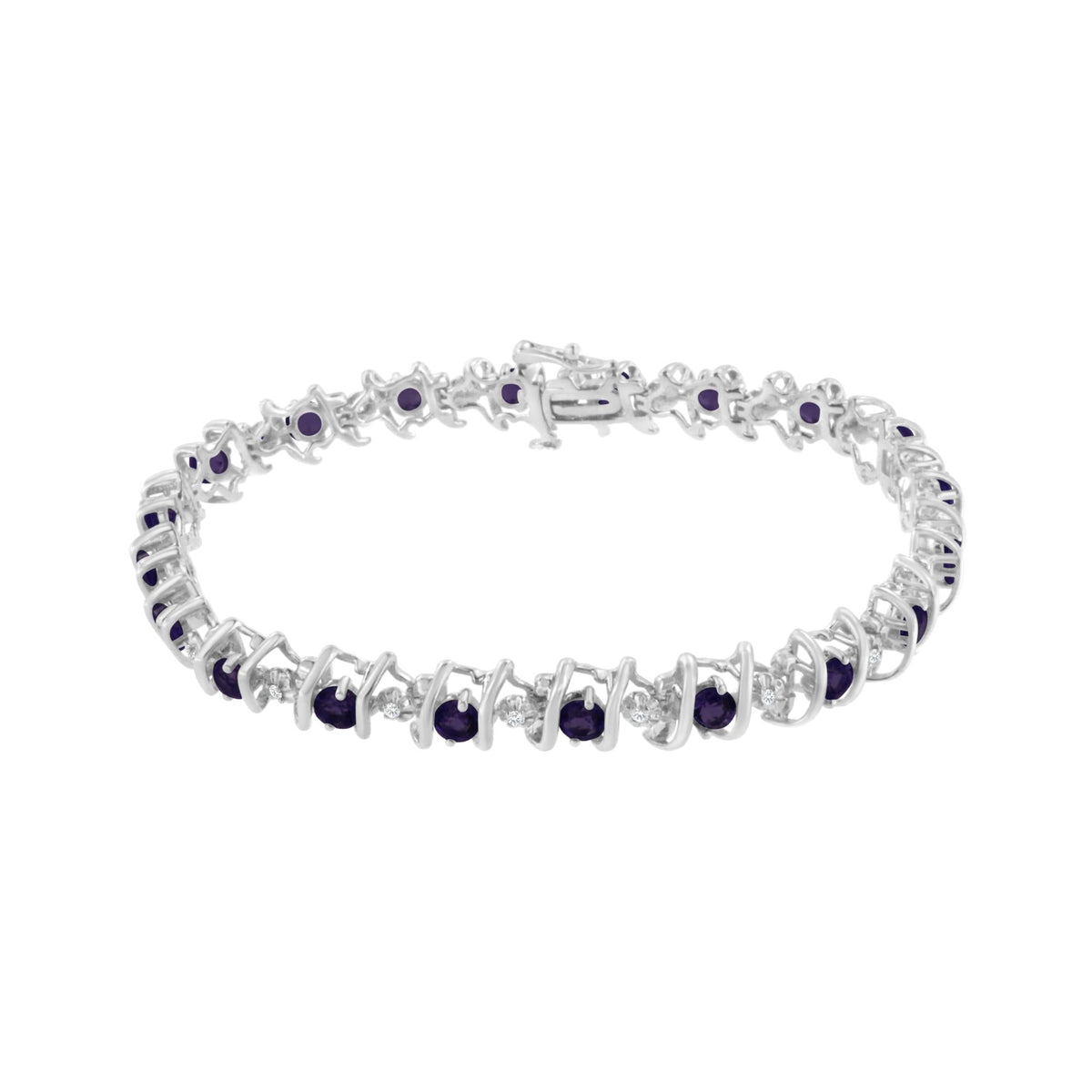 .925 Sterling Silver Lab-Grown Birthstone and 1/6 Cttw Round Diamond Tennis Bracelet (H-I Color, I1-I2 Clarity) - JackiEaslick