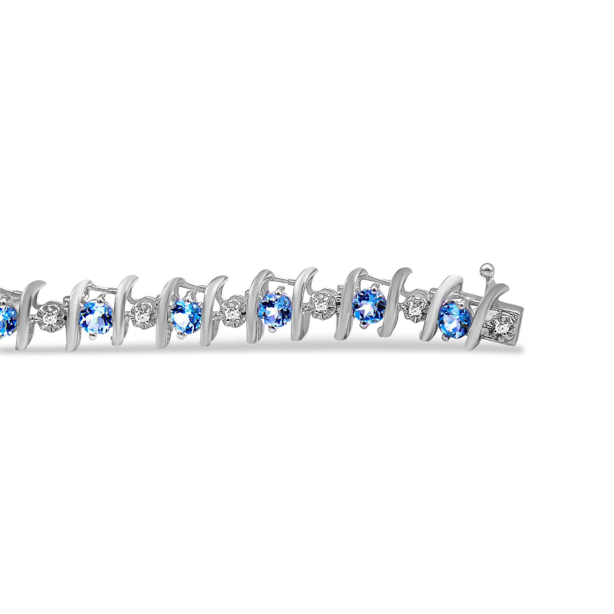 .925 Sterling Silver Lab-Grown Birthstone and 1/6 Cttw Round Diamond Tennis Bracelet (H-I Color, I1-I2 Clarity) - JackiEaslick