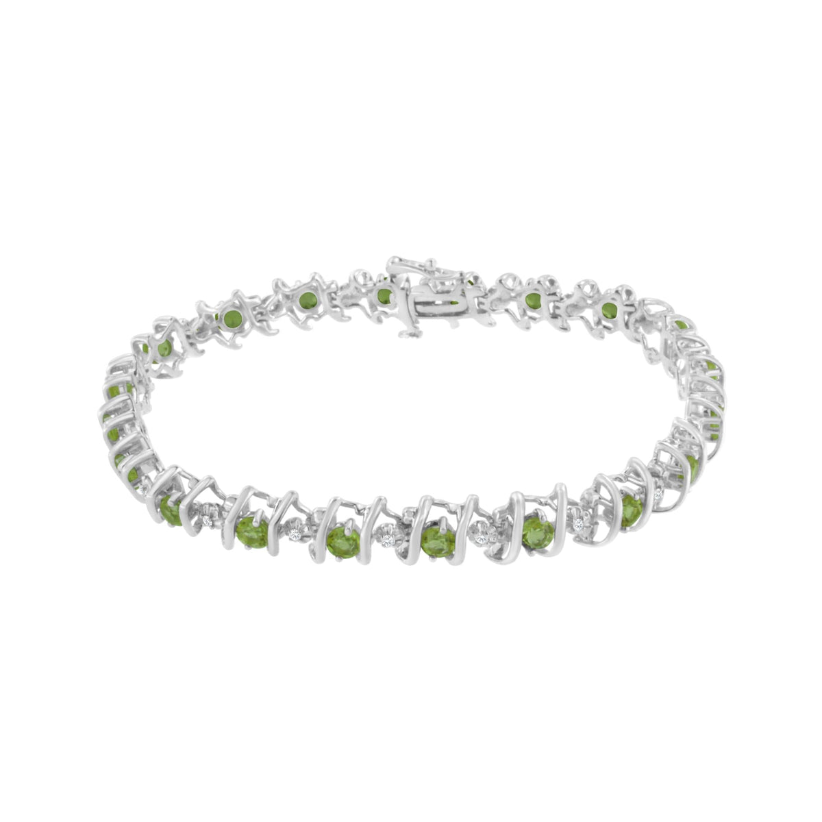 .925 Sterling Silver Lab-Grown Birthstone and 1/6 Cttw Round Diamond Tennis Bracelet (H-I Color, I1-I2 Clarity) - JackiEaslick