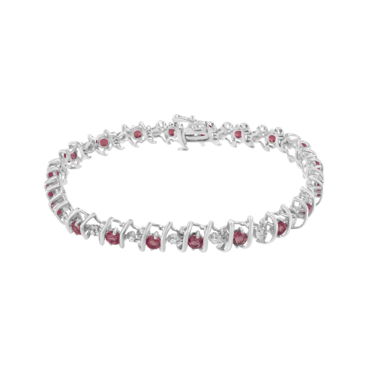.925 Sterling Silver Lab-Grown Birthstone and 1/6 Cttw Round Diamond Tennis Bracelet (H-I Color, I1-I2 Clarity) - JackiEaslick