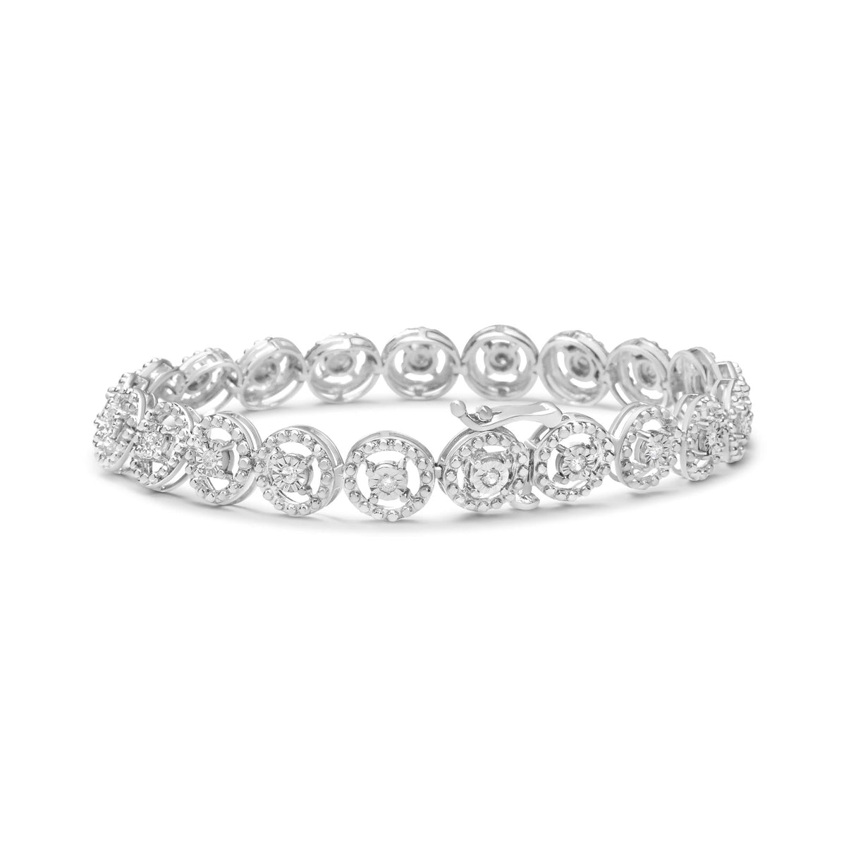 .925 Sterling Silver 1/2 Cttw Diamond Nested Circle Miracle Set Open Wheel 7.25" Fashion Link Bracelet (I-J Color, I3 Clarity) - JackiEaslick