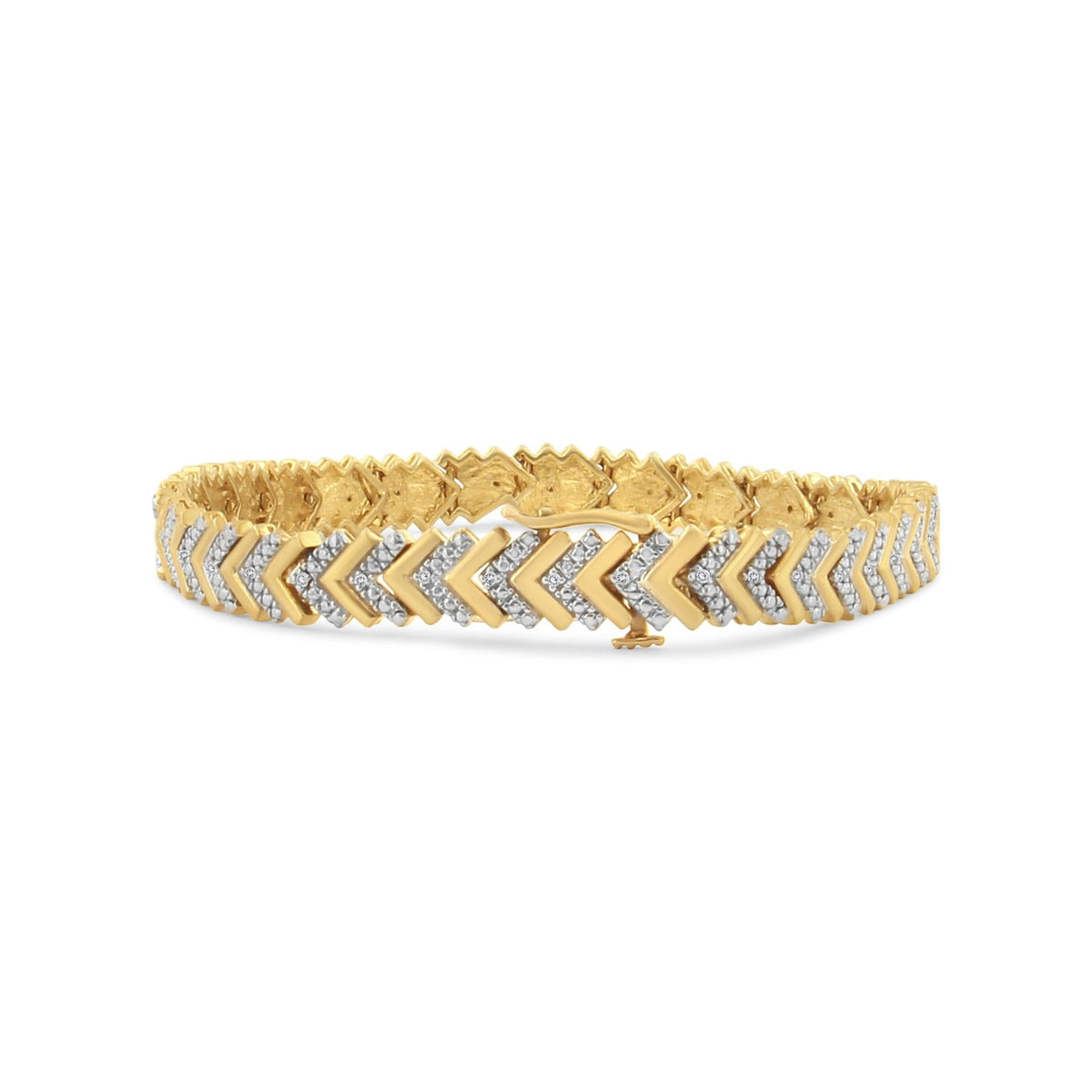 .925 Sterling Silver 1/6 Cttw Round-Cut Diamond Chevron Wave 7.25" Link Bracelet (I-J Color, I3 Clarity)