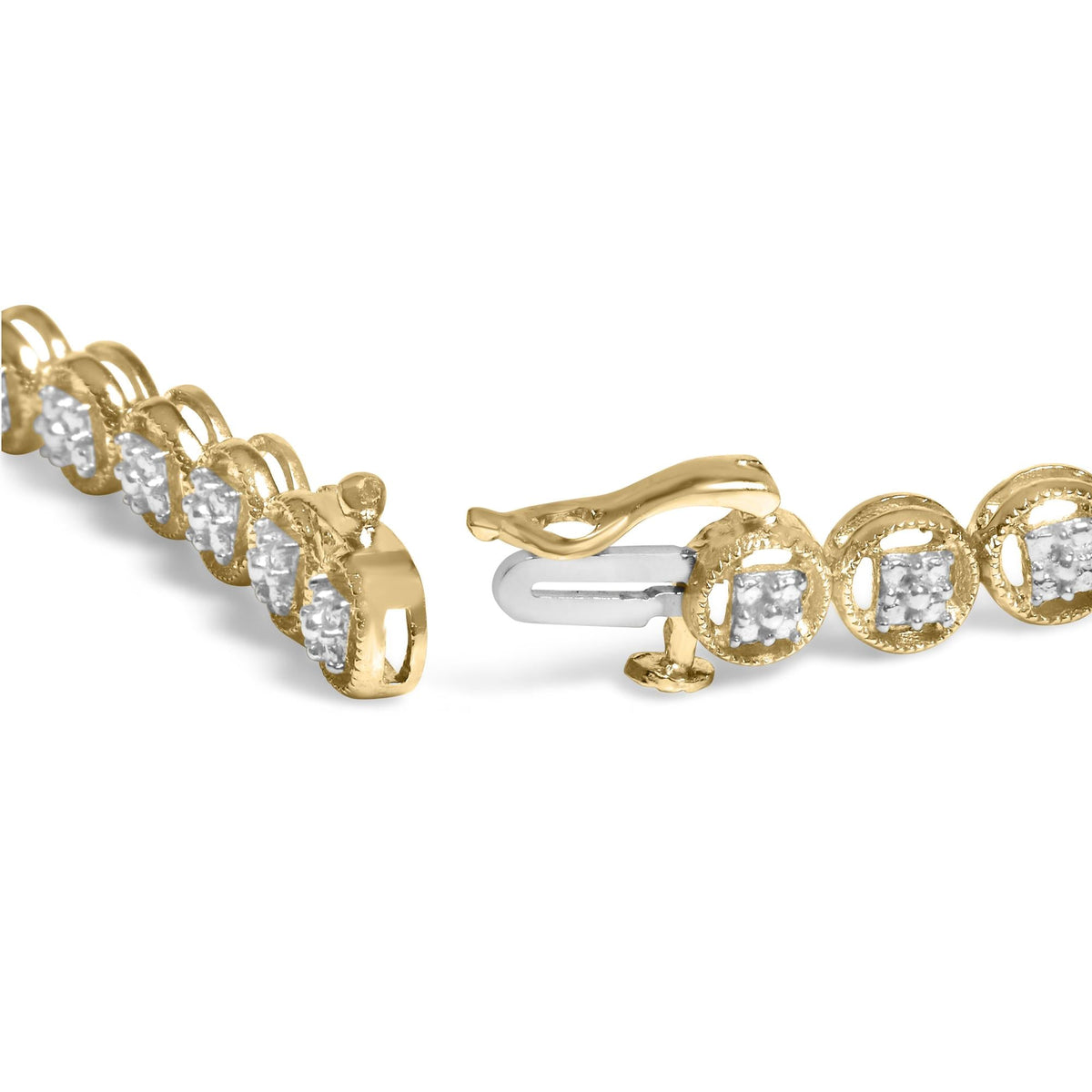 .925 Sterling Silver 1/10 Cttw Diamond Open Circle Beaded Wheel Link Tennis Bracelet (I-J Color, I3 Clarity) - 7.25"
