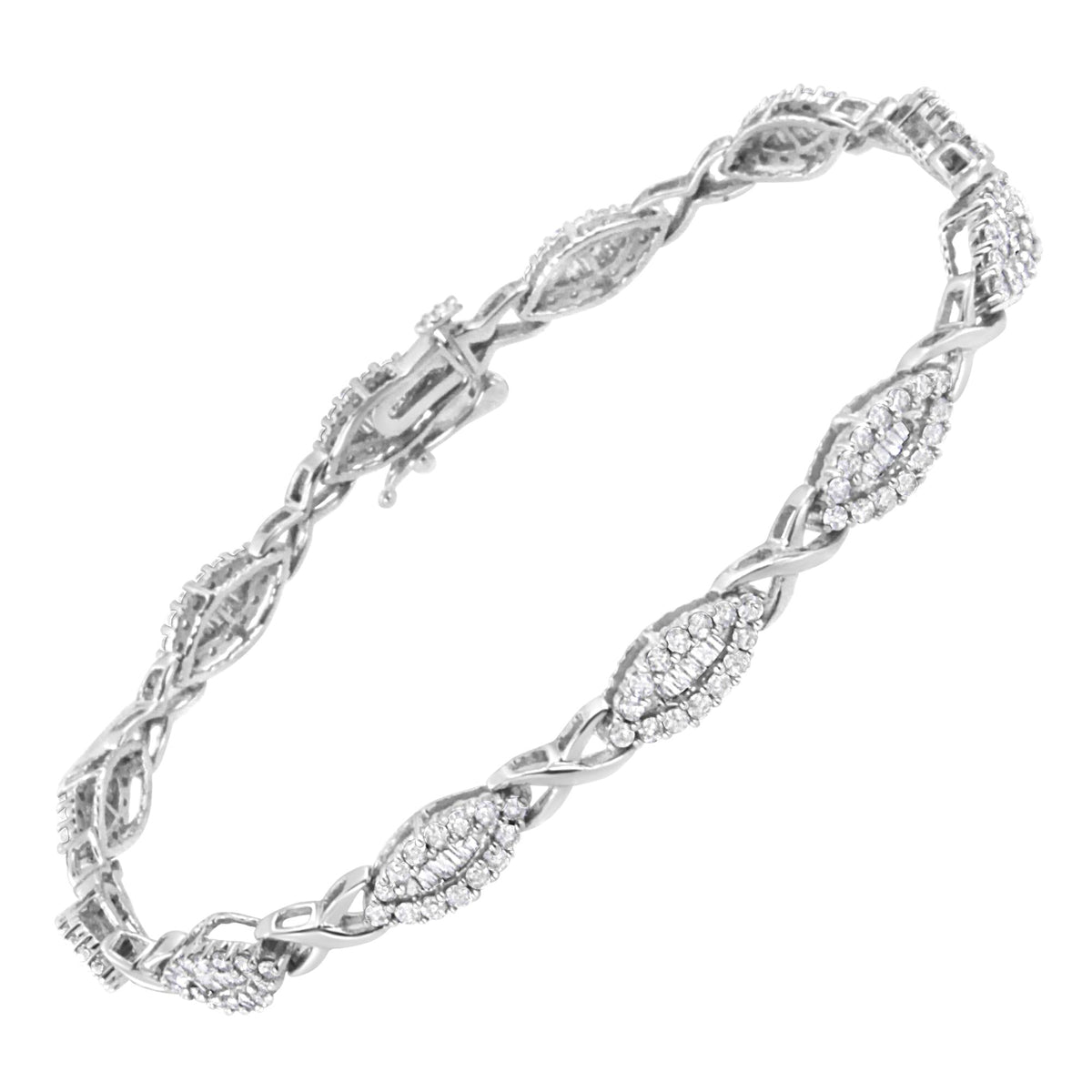 10k White Gold 2.0 Cttw Round and Baguette-Cut Diamond X-Link Tennis Bracelet (I-J Color, I2-I3 Clarity) - 7" - JackiEaslick