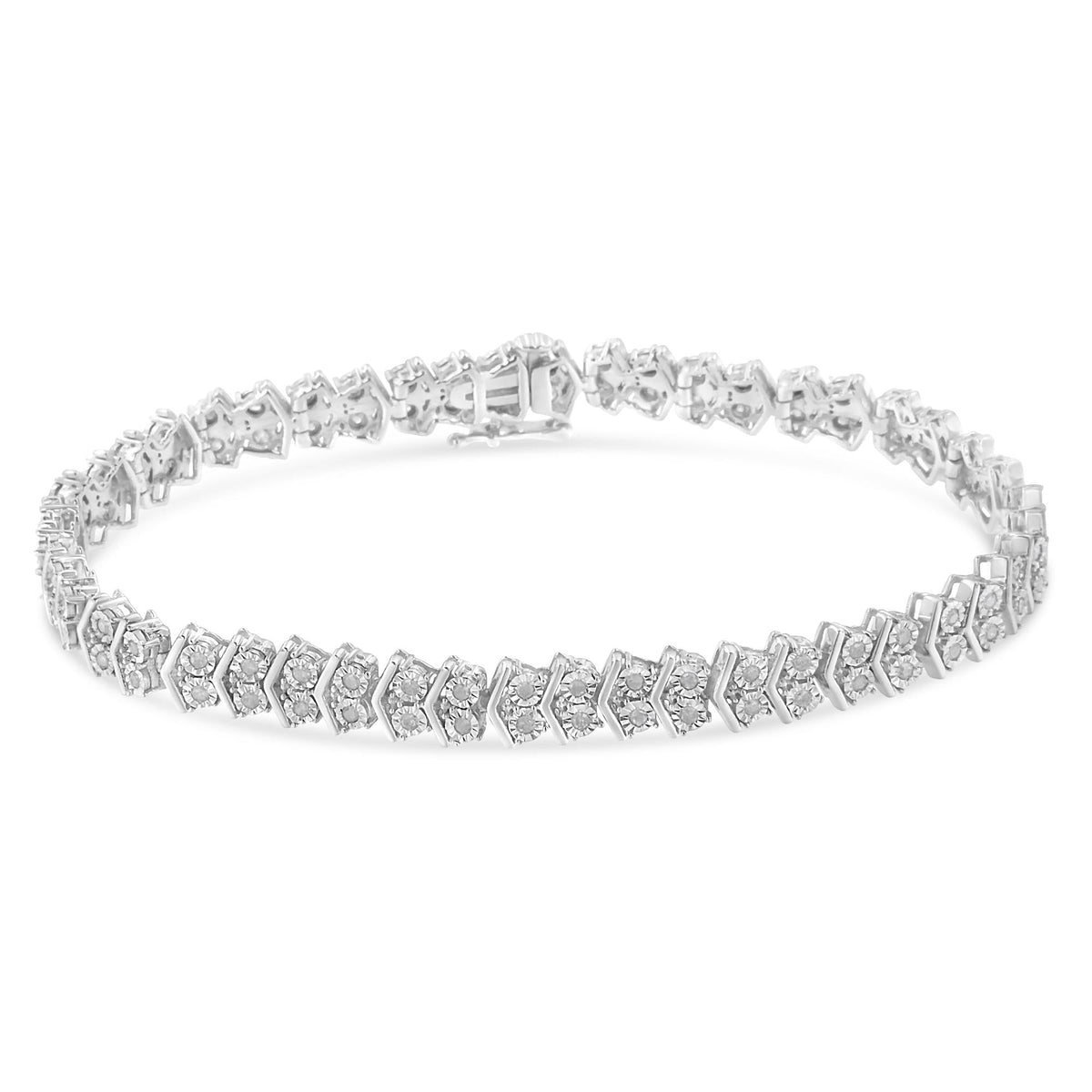 .925 Sterling Silver 1.0 Cttw Chevron 2 Stone Arrow Link Tennis Bracelet (I-J Color, I3 Clarity) - 7” - JackiEaslick