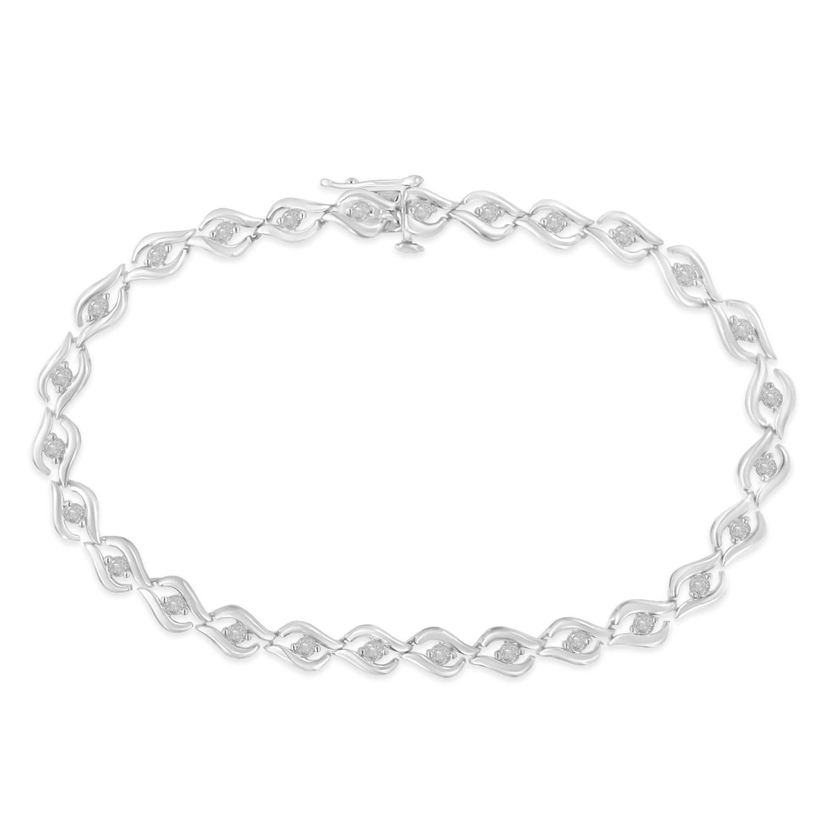.925 Sterling Silver 1/2 Cttw Rose Cut Diamond Almond Shape Link Tennis Bracelet (I-J Color, I3 Clarity) - 7” - JackiEaslick