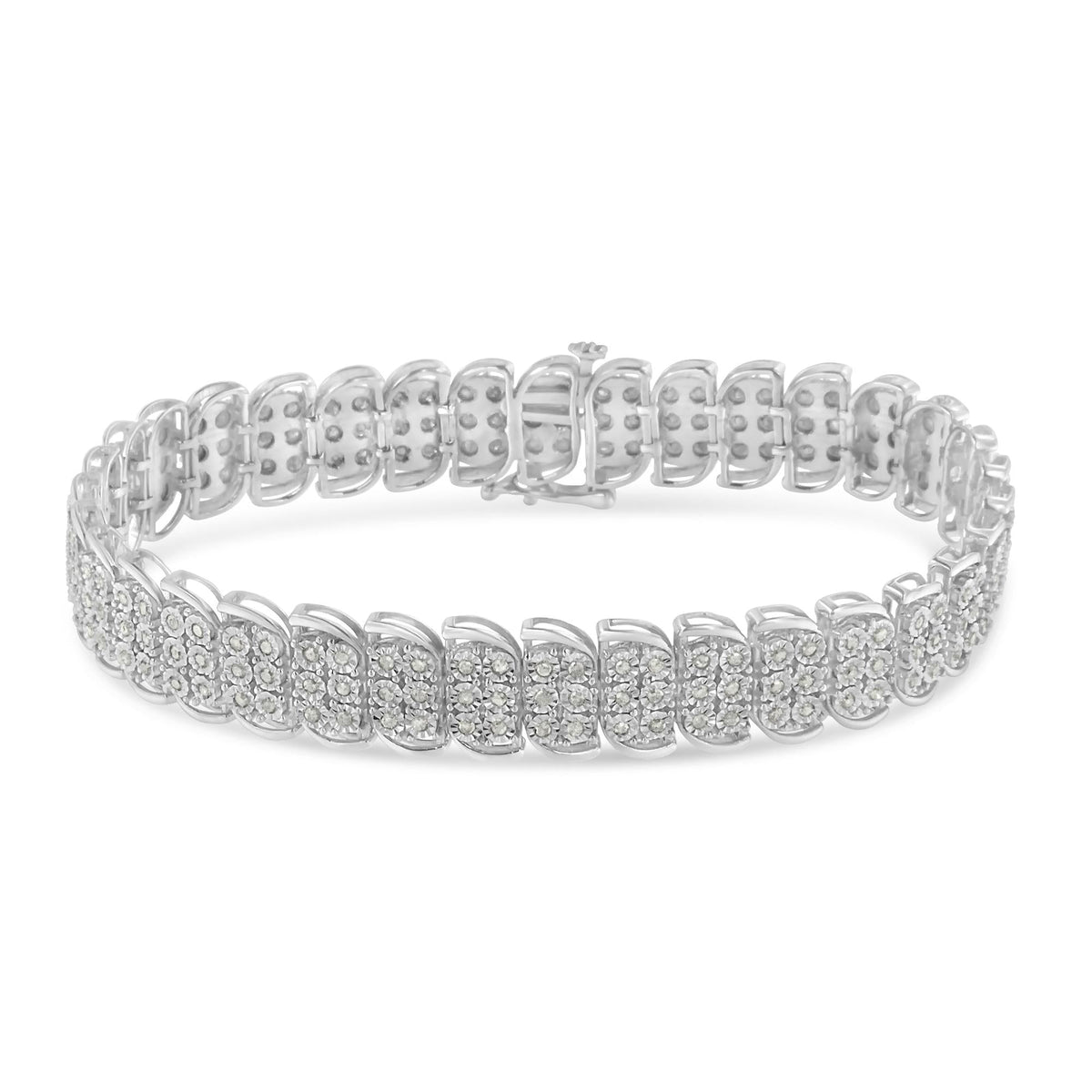 .925 Sterling-Silver 2.0 Cttw Miracle Set Diamond 3 Row S Curve Line Tennis Bracelet (I-J Color, I3 Clarity) -7.25" - JackiEaslick