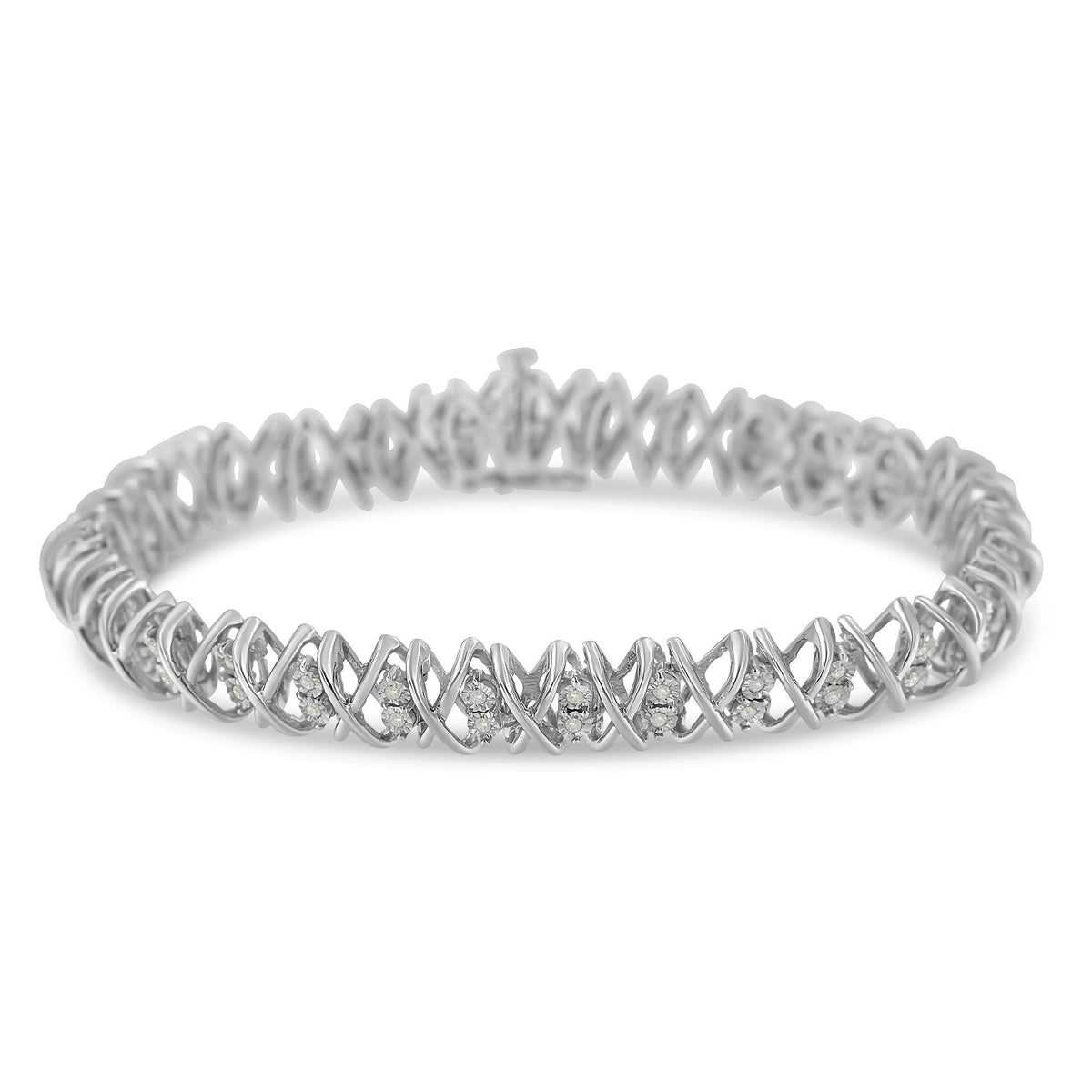 .925 Sterling Silver 2.0 Cttw Rose Cut Diamond X Link Tennis Bracelet (I-J Color, I2-I3 Clarity) - 7” - JackiEaslick