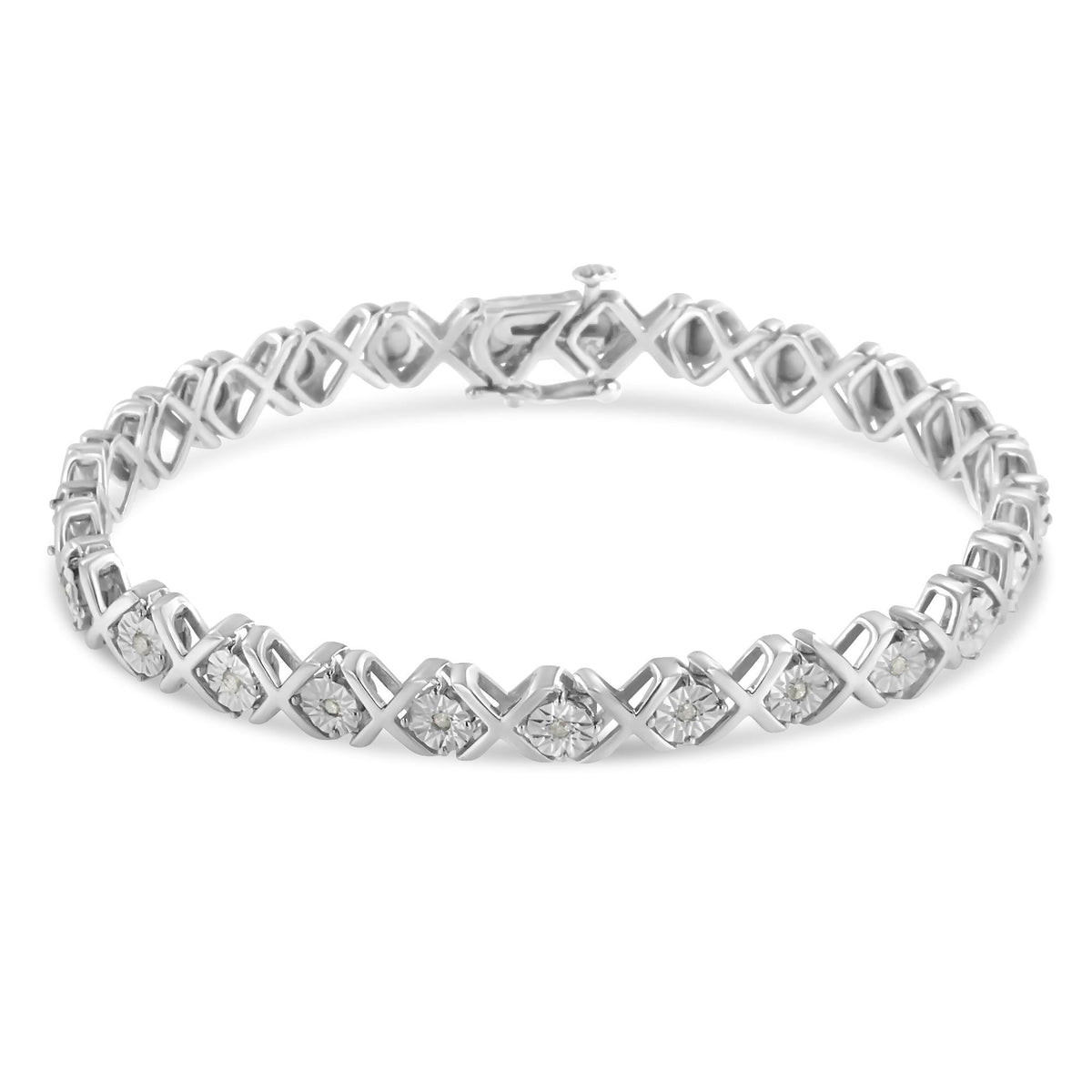.925 Sterling Silver 1/10 cttw Miracle-Set Round-Cut Diamond "X" Link Tennis Bracelet (I-J color, I2-I3 clarity) - 7.25" - JackiEaslick