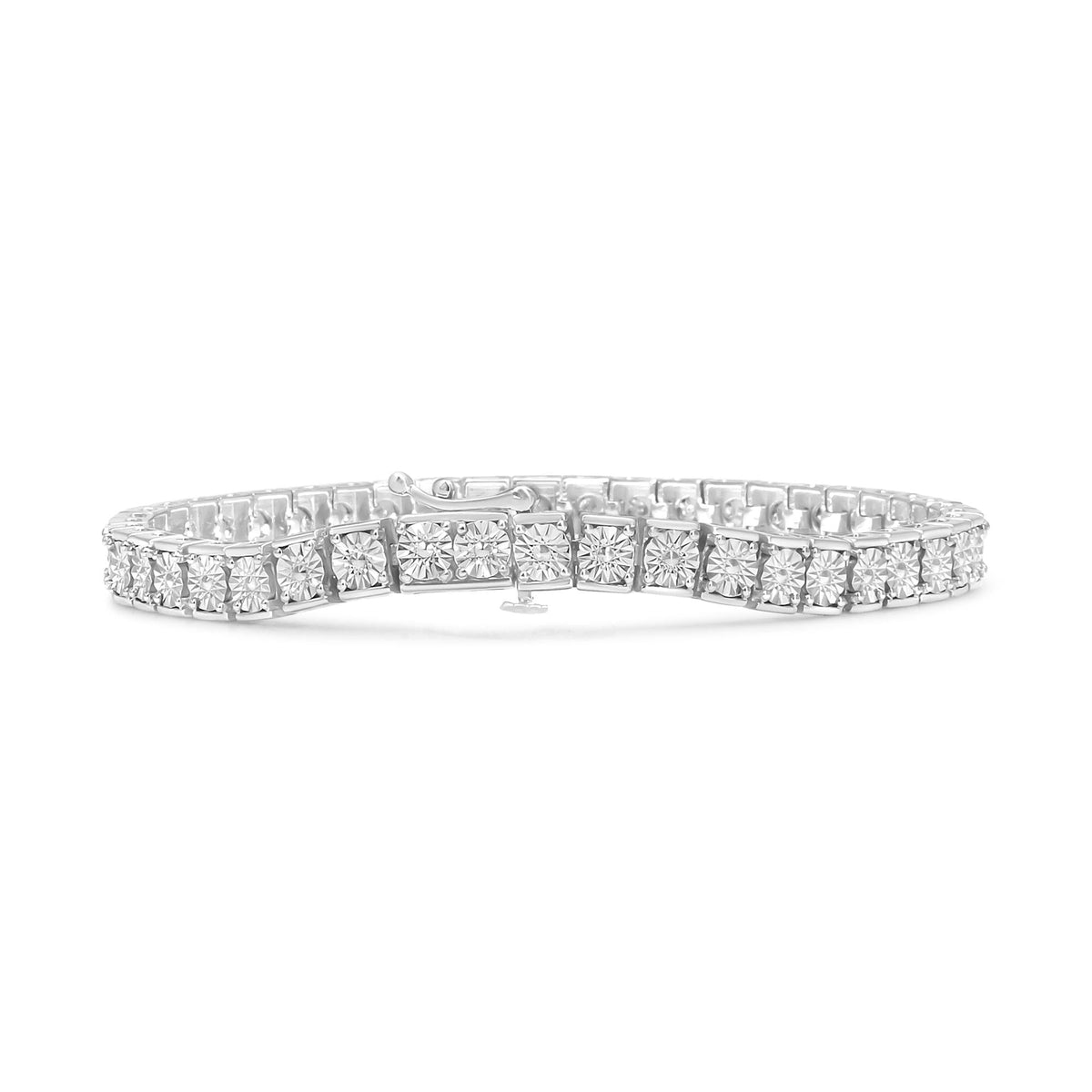 .925 Sterling Silver 1/4 Cttw Alternating Diamond and Beaded Box Link Tennis Bracelet (I-J Color, I2-I3 Clarity) - Size 7.25"