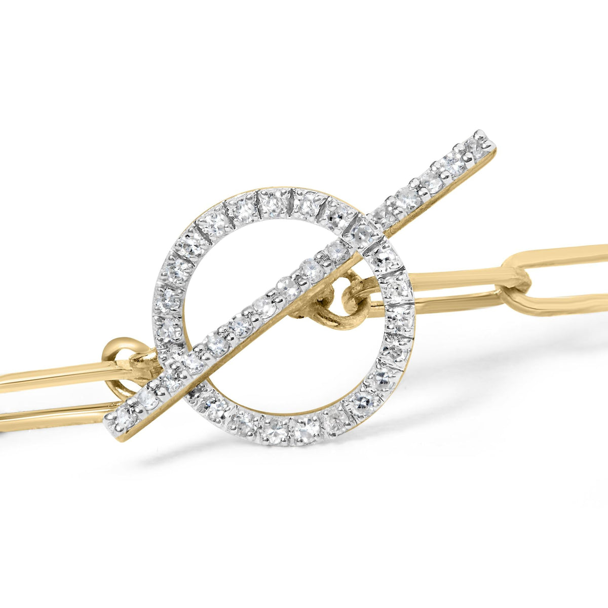 14KT Yellow Gold 1/4ct Cttw Diamond Bar and Hoop Toggle Paperclip Chain Bracelet (I-J Color, I1-I2 Clarity) - 7.25"