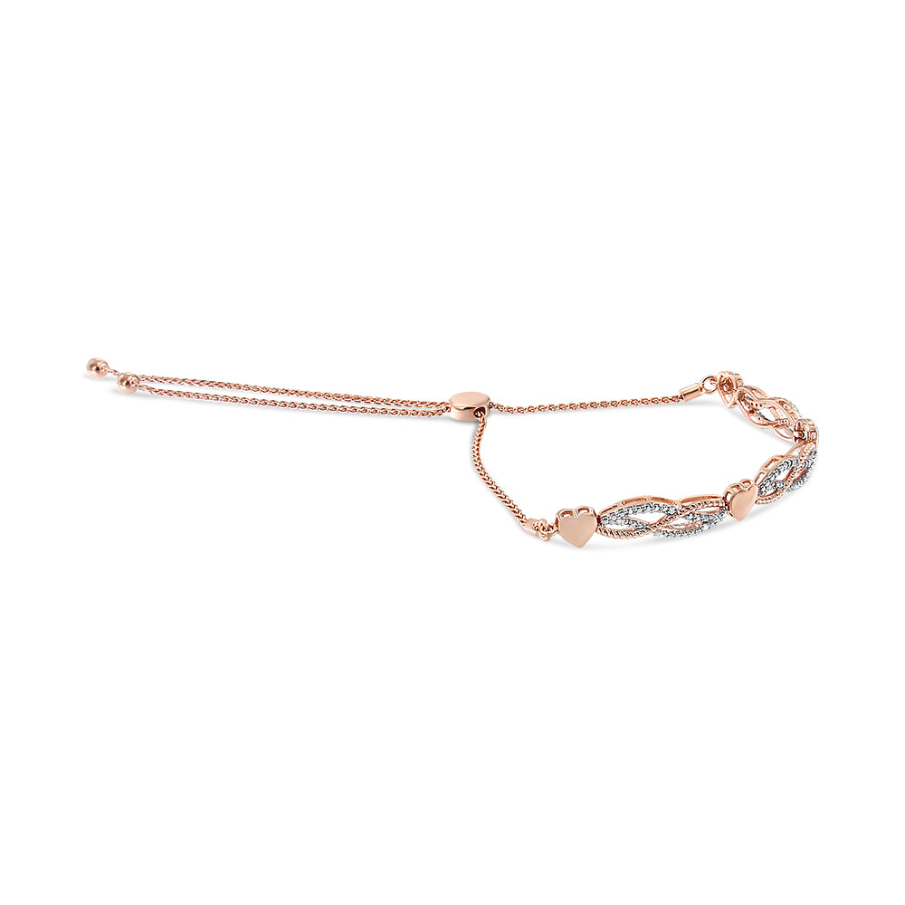 14K Rose Gold Plated .925 Sterling Silver Cttw Diamond Accent Layered Infinity Link and Heart Adjustable 4”-10” Adjustable Bolo Bracelet (I-J Color, I3 Clarity) - JackiEaslick