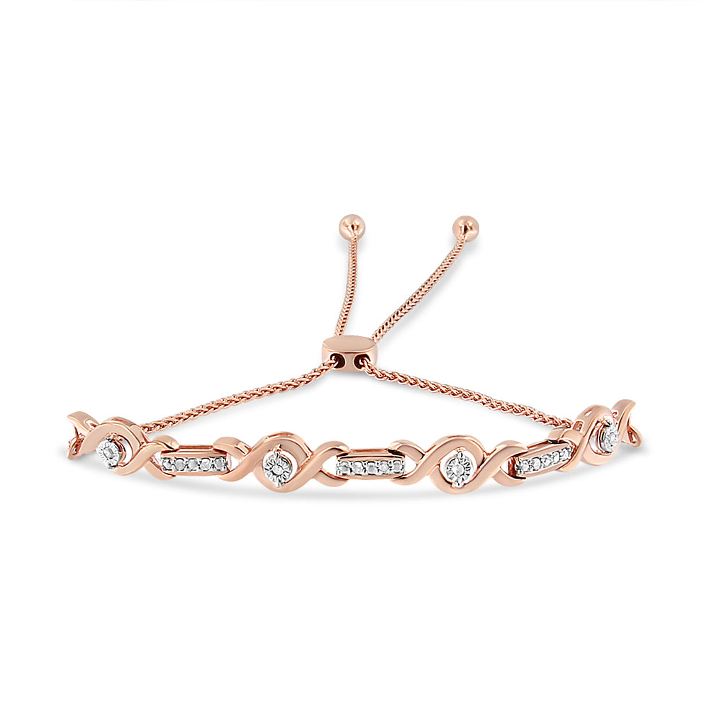 .925 Sterling Silver Channel Set Diamond Accent Twist 4”-10” Adjustable Bolo Bracelet (I-J Color, I3 Clarity) - JackiEaslick
