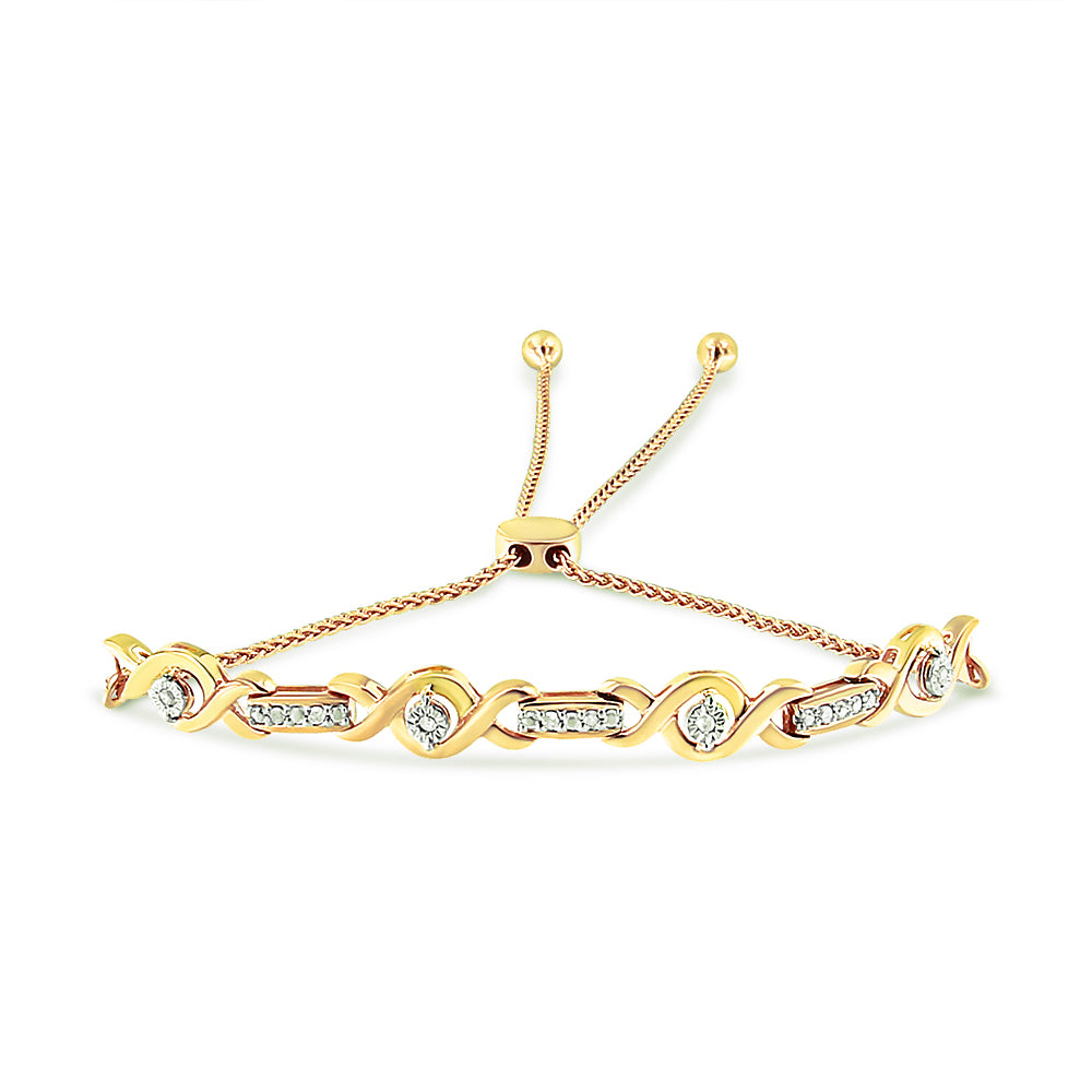 .925 Sterling Silver Channel Set Diamond Accent Twist 4”-10” Adjustable Bolo Bracelet (I-J Color, I3 Clarity) - JackiEaslick