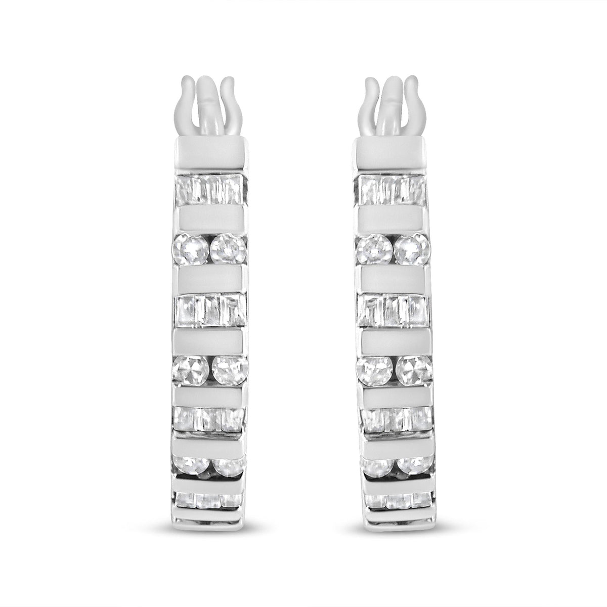 10K Gold Round and Baguette-Cut Diamond Hoop Earrings (I-J Color, I2-I3 Clarity)