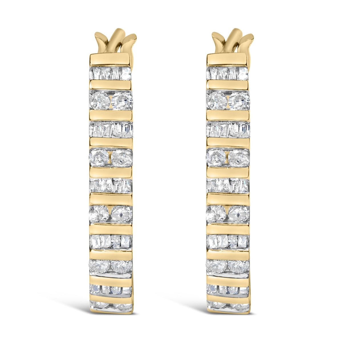 10K White Gold 1.0 Cttw Alternating  Diamond "U" Hoop Earrings (I-J Color, I2-I3 Clarity)