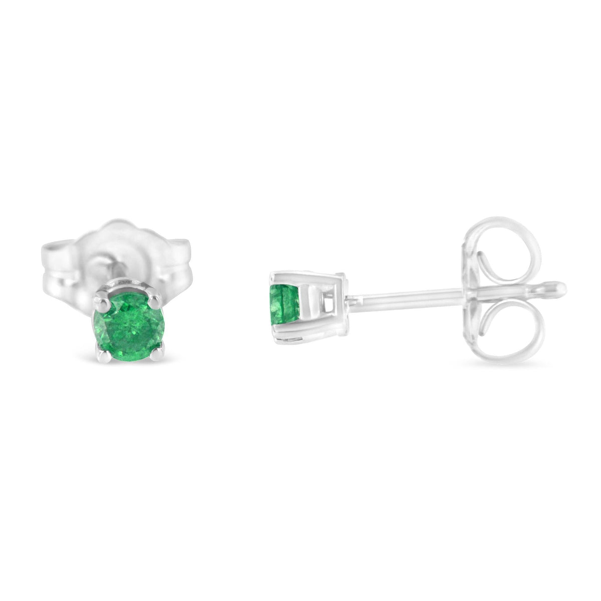 .925 Sterling Silver 1/4 Cttw Round Brilliant-Cut Green Diamond Classic 4-Prong Stud Earrings (Fancy Color-Enhanced, I2-I3 Clarity) - JackiEaslick