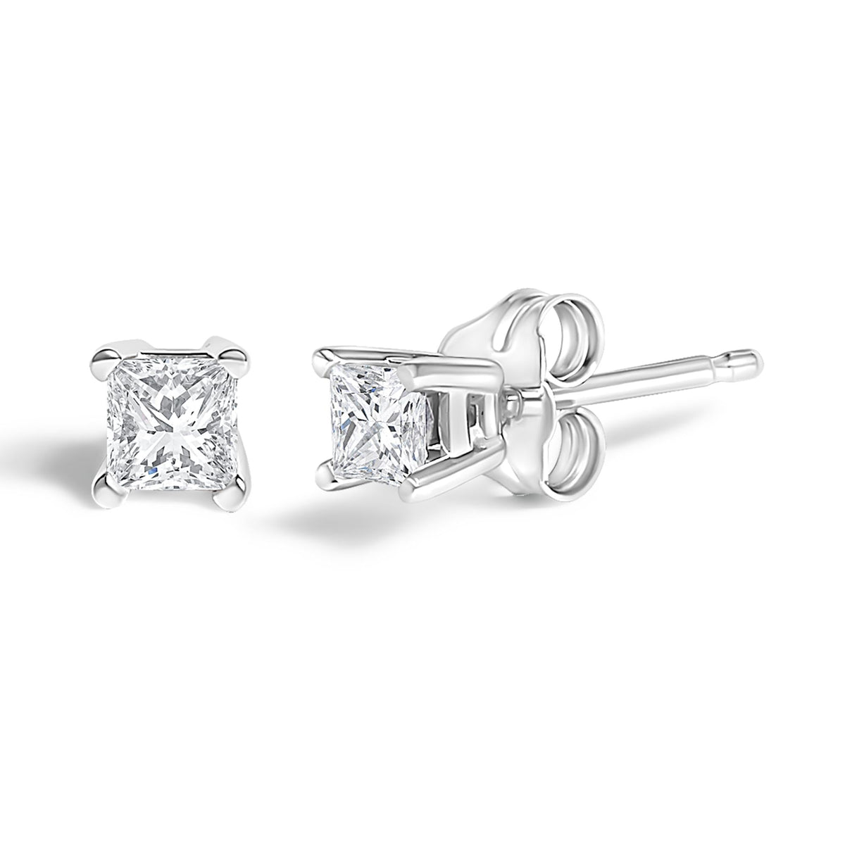 .925 Sterling Silver 1/4 Cttw Princess-Cut Diamond Solitaire Stud Earrings (H-I Color, I3 Clarity)