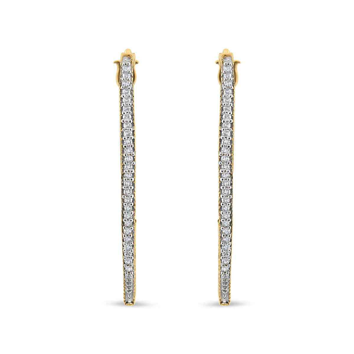 10K Yellow Gold 1/2 Cttw Prong Set Round-Cut Diamond Modern Hoop Earrings (I-J Color, SI1-SI2 Clarity)