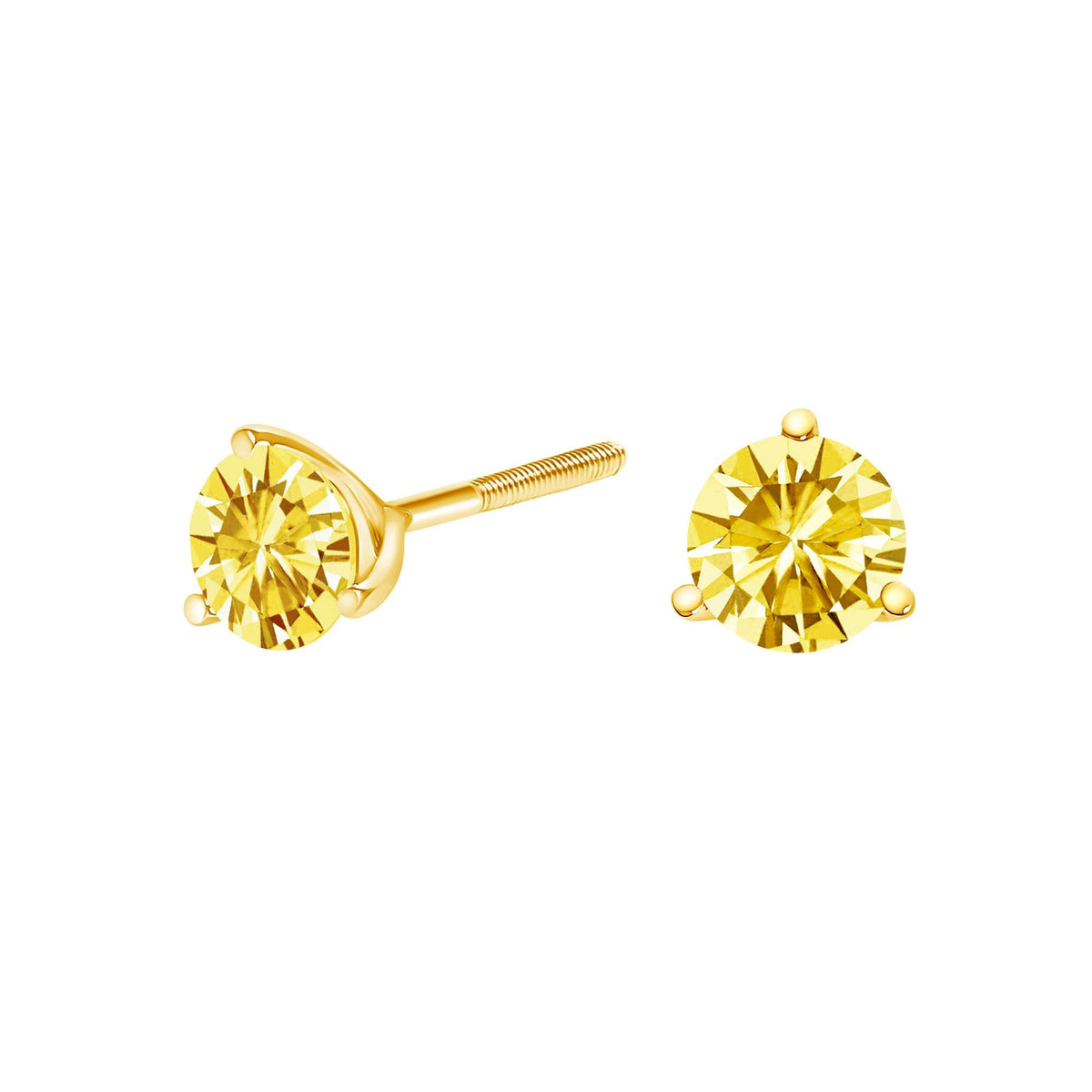 14K Gold 3-Prong Martini Set Yellow Lab Grown Diamond Solitaire Stud Earrings