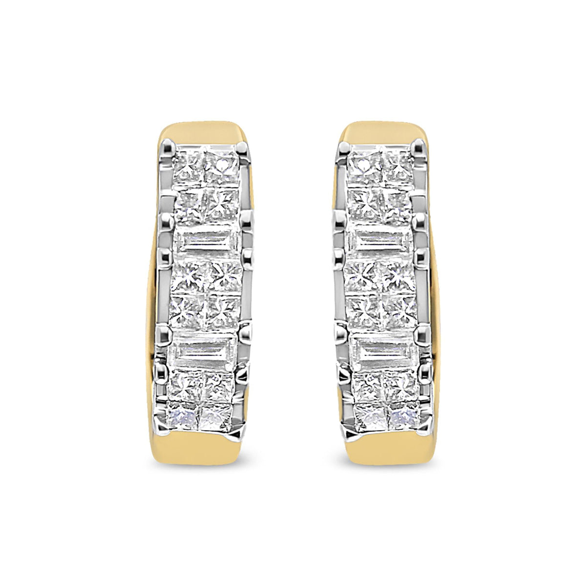 14K Yellow Gold 1/2 Cttw Princess & Baguette-Cut Diamond Invisible-Set U-Hoop Earrings (H-I Color, SI2-I1 Clarity)