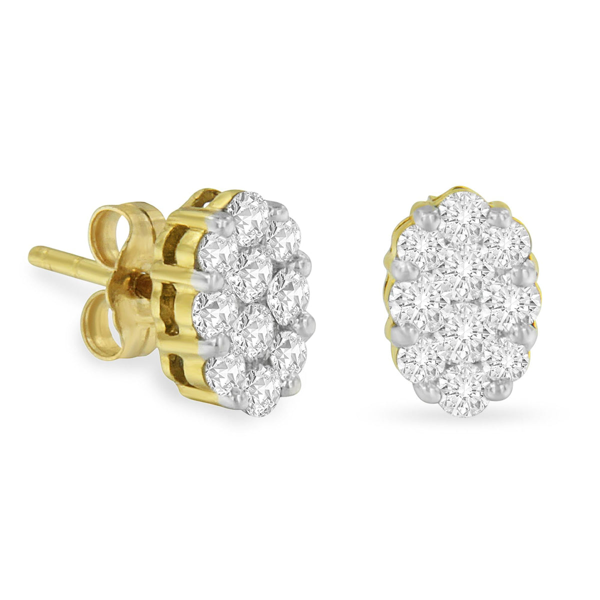 18K Yellow Gold 1 cttw Flower Diamond Stud Earrings (H-I, I1-I2) - JackiEaslick