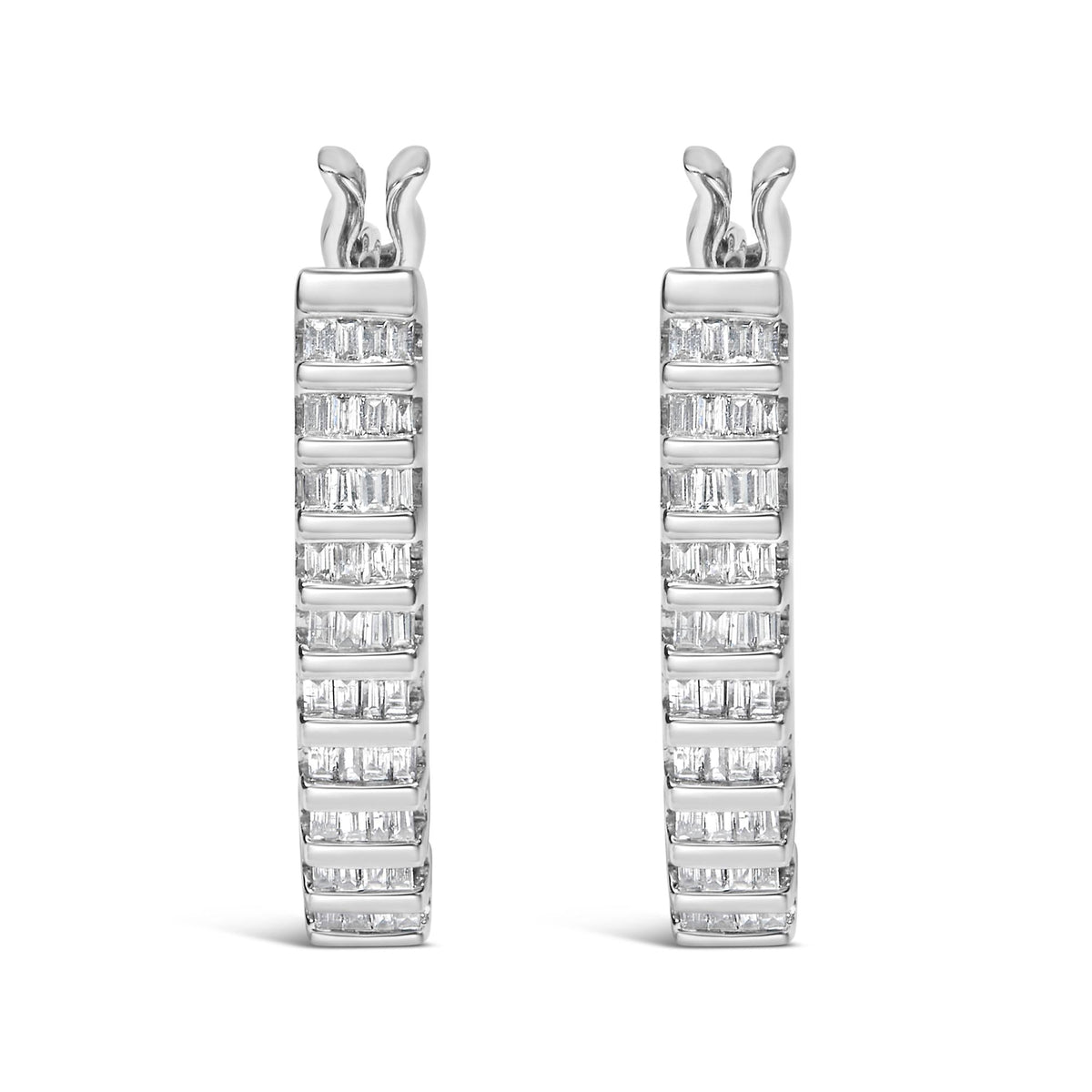 14K White Gold 5/8 Cttw Channel Set Baguette Diamond Row Hoop Earrings (H-I Color, SI1-SI2 Clarity)