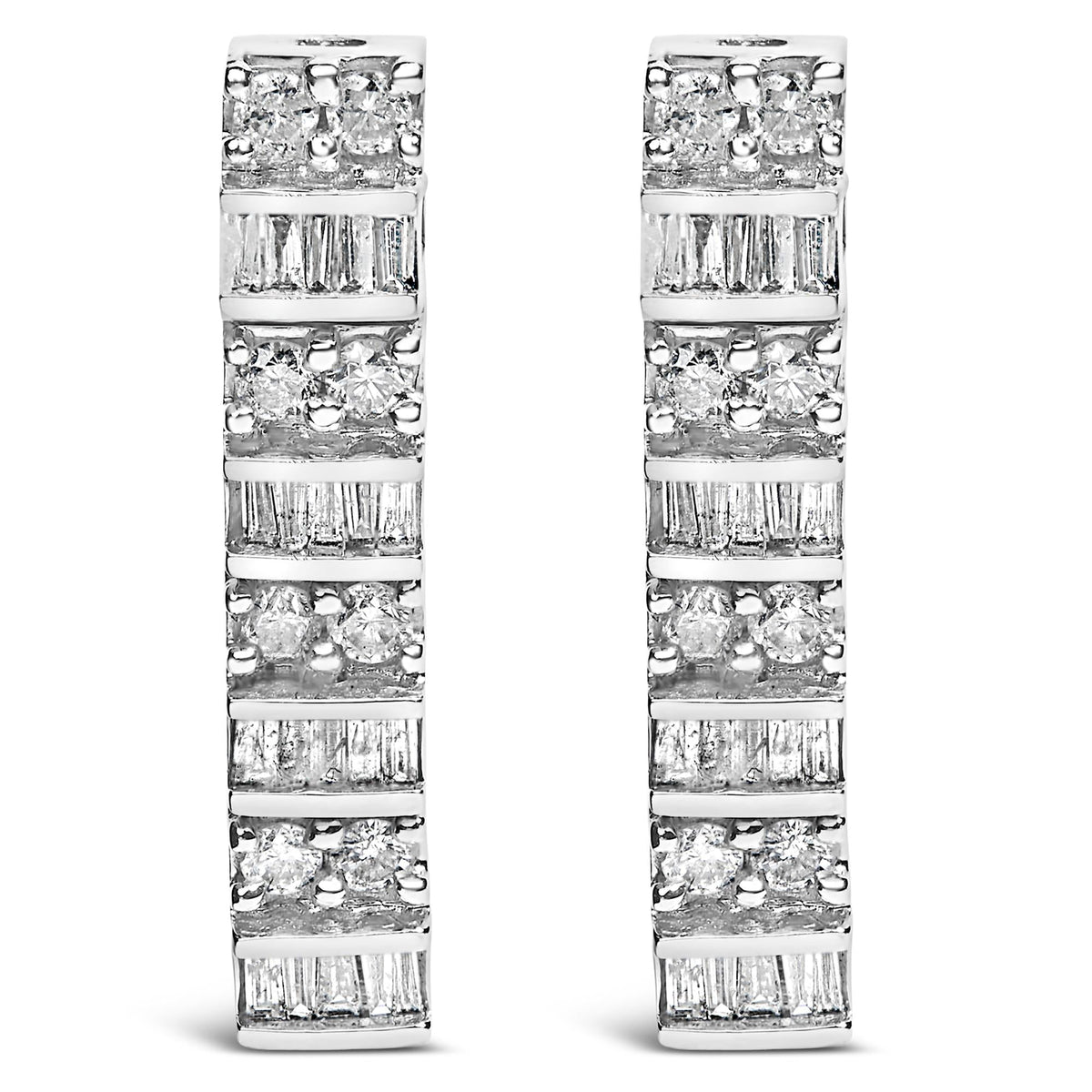 14K White Gold 1 1/3 Cttw Alternating Round And Baguette Diamond Drop Earrings (H-I Color, SI2-I1 Clarity)