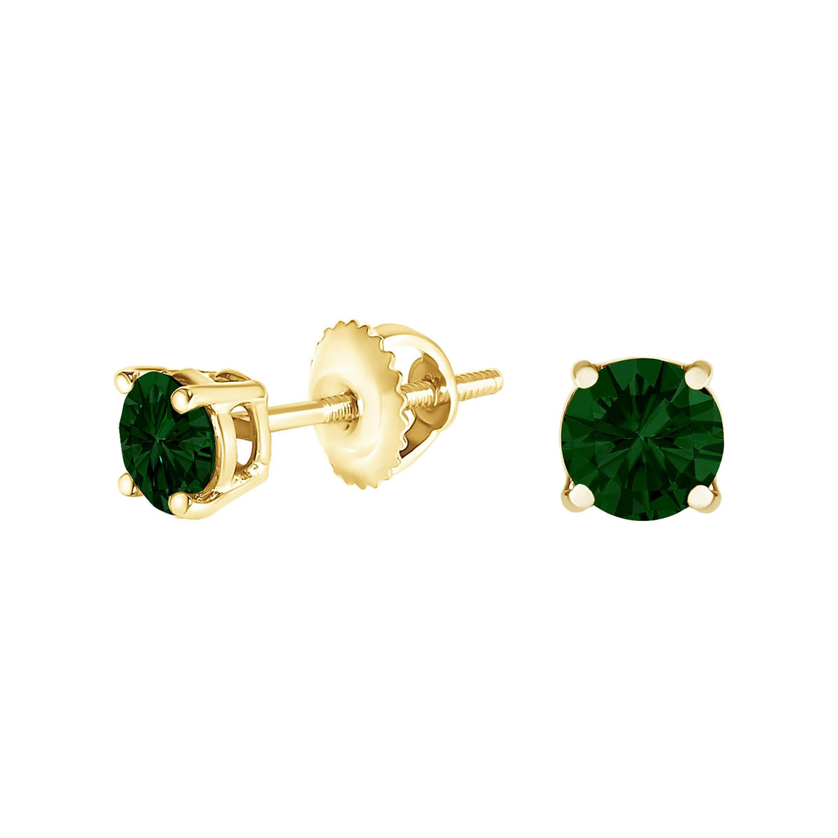 14K Gold Lab Grown Green Diamond Classic Solitaire Stud Earrings