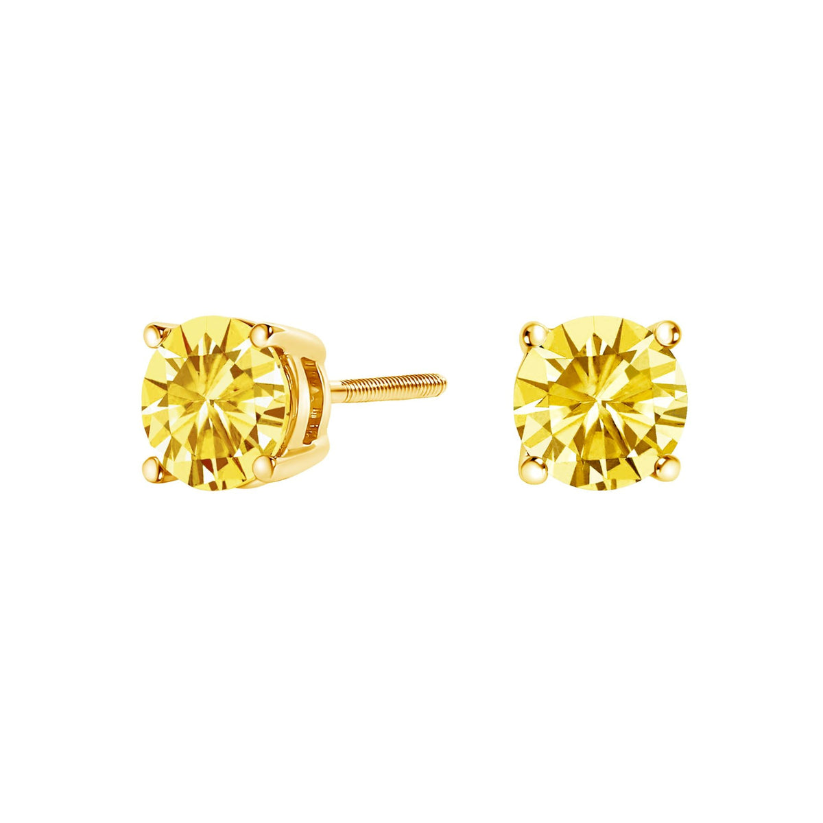 14K Gold Lab Grown Yellow Diamond Solitaire Stud Earrings